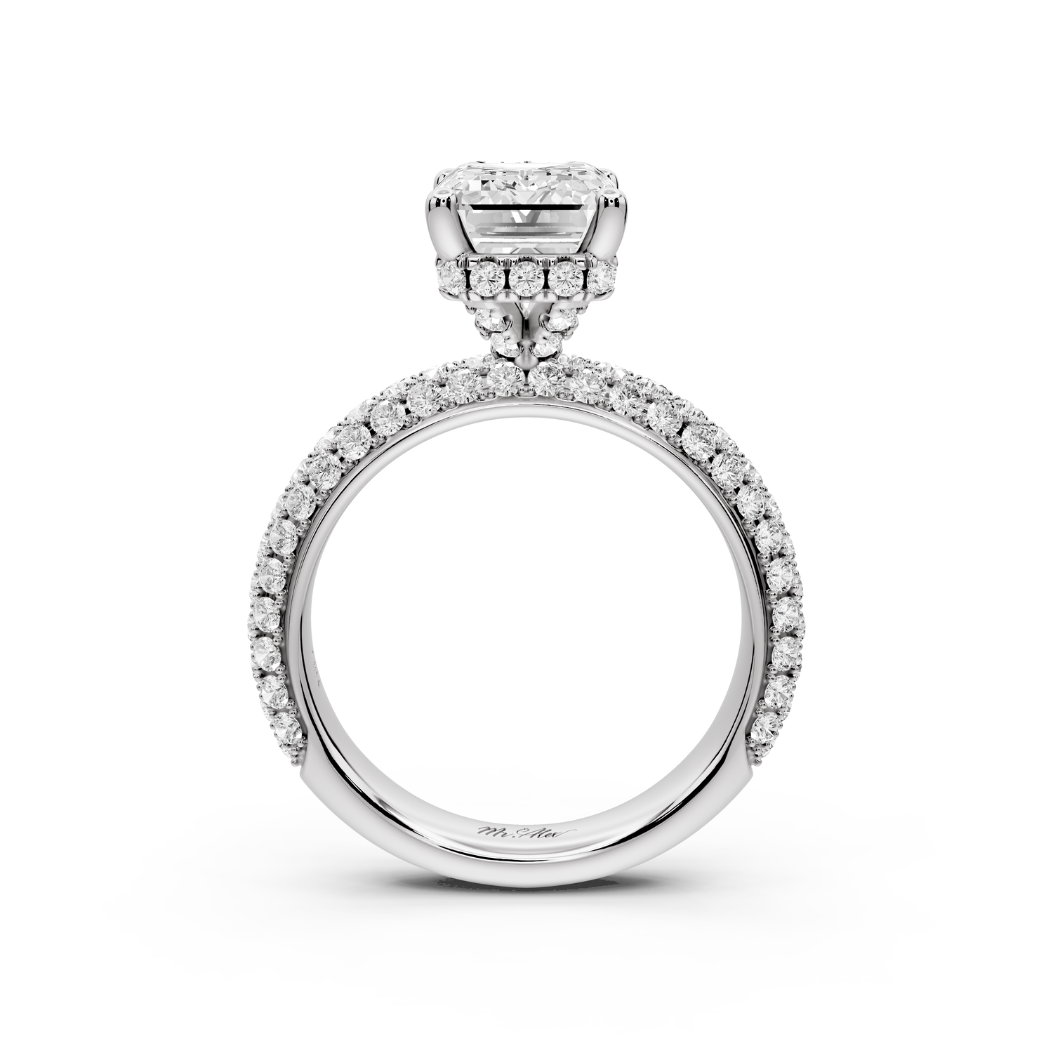Evelina - 3ct 14k white gold emerald wrap around Halo Rollover Pavé Diamond Crown Engagement Ring
