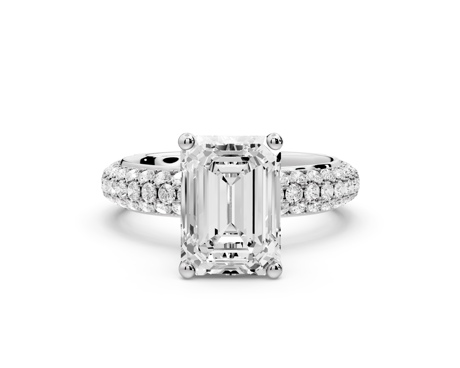 Evelina - 3ct 14k white gold emerald wrap around Halo Rollover Pavé Diamond Crown Engagement Ring