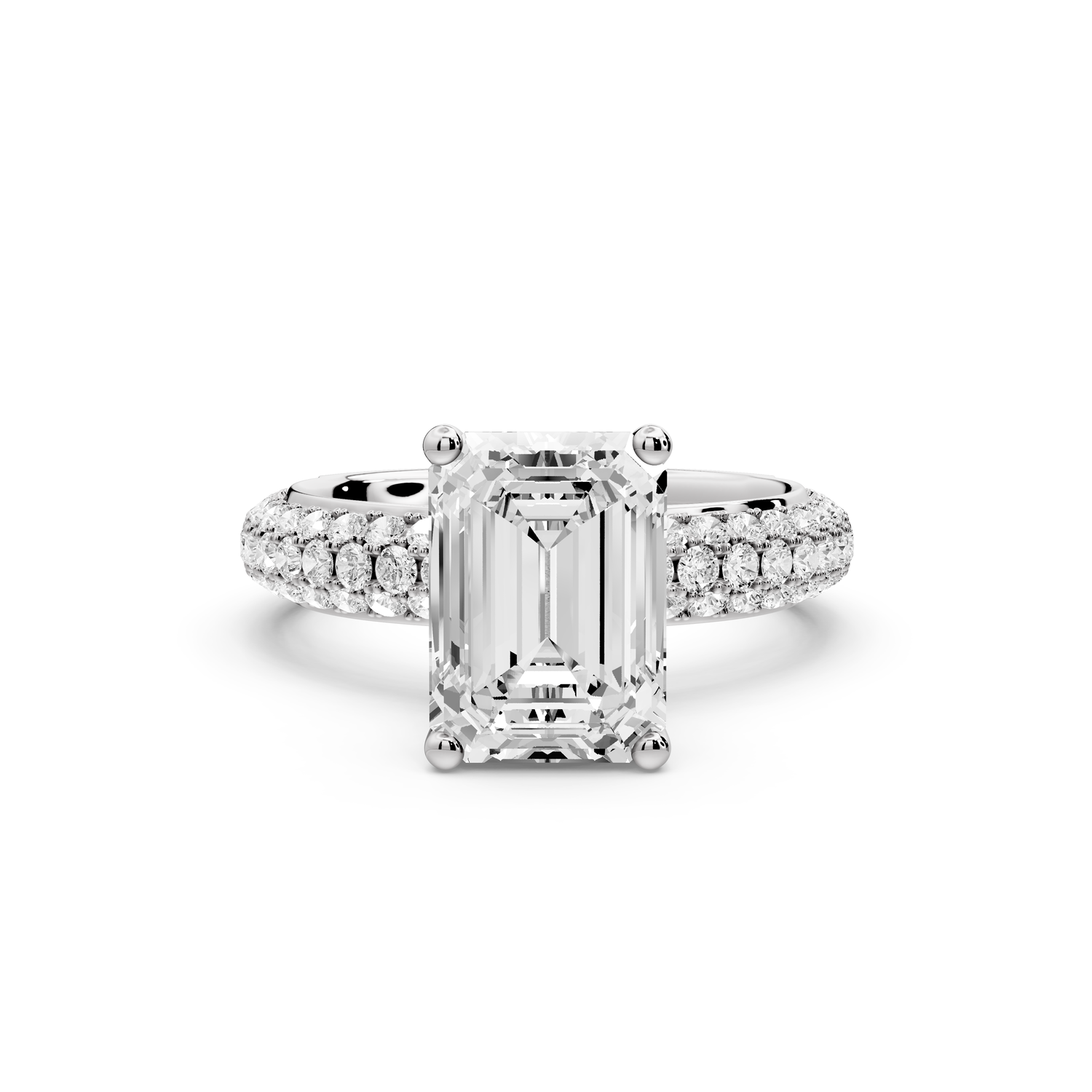 Evelina - 3ct 14k white gold emerald wrap around Halo Rollover Pavé Diamond Crown Engagement Ring