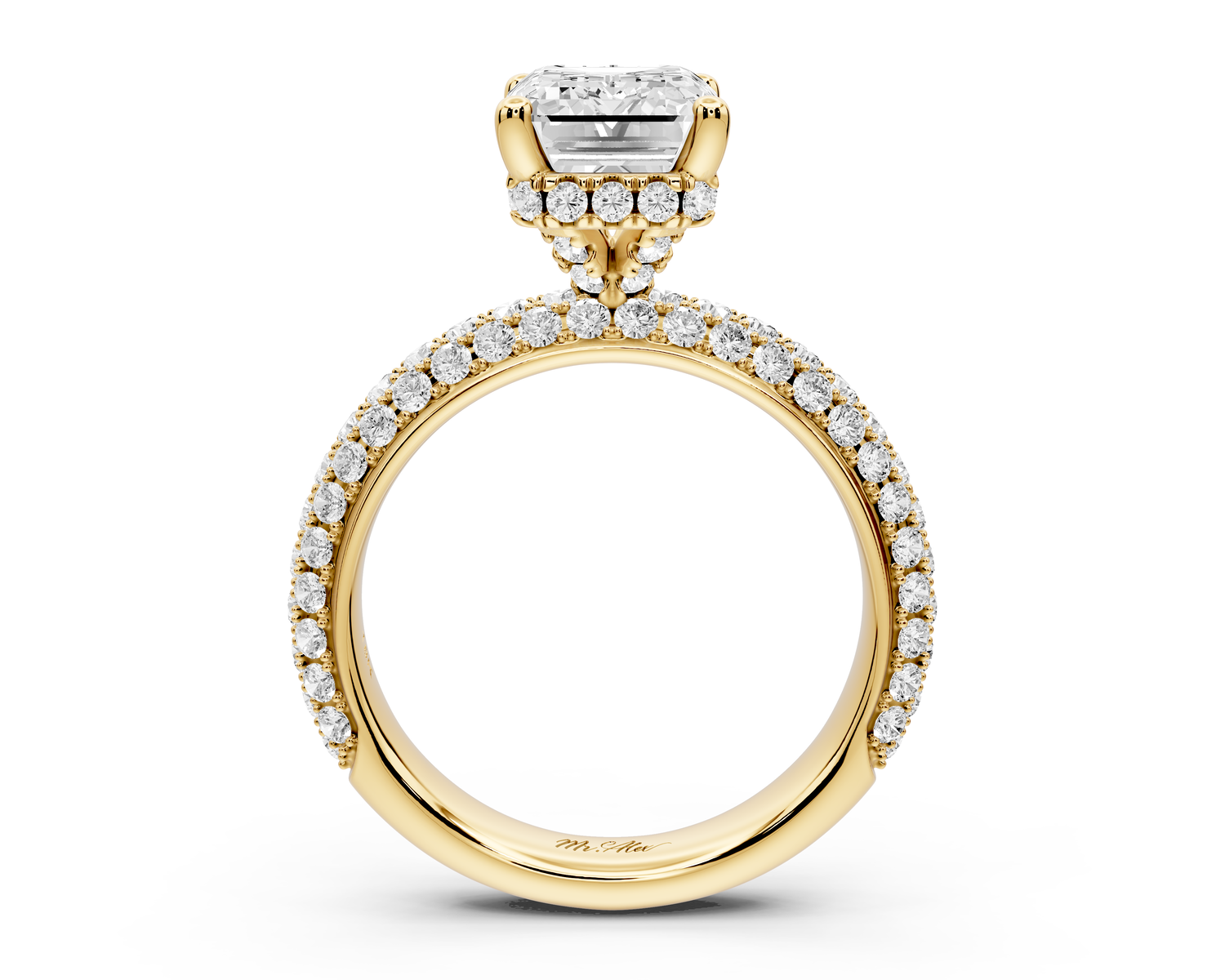 Evelina - 3ct 14k yellow gold emerald wrap around Halo Rollover Pavé Diamond Crown Engagement Ring