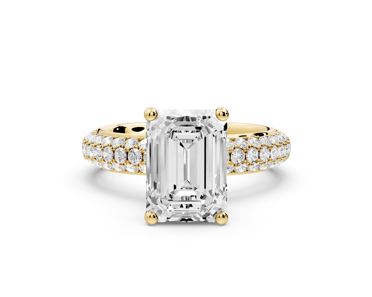 Evelina - 3ct 14k yellow gold emerald wrap around Halo Rollover Pavé Diamond Crown Engagement Ring
