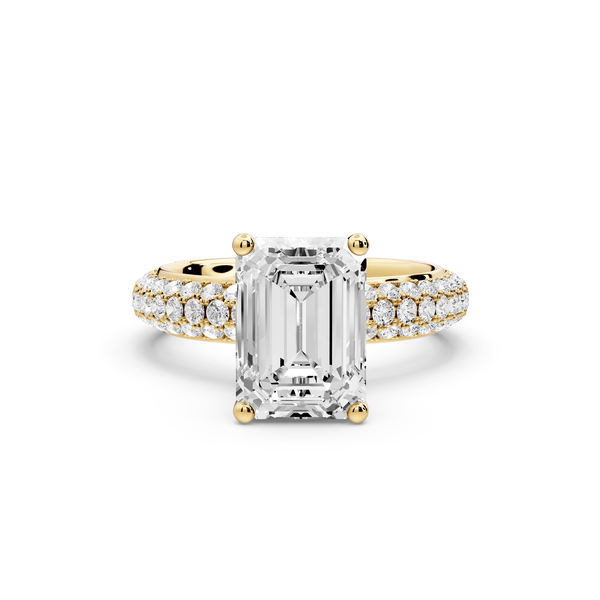 Evelina - 3ct 14k yellow gold emerald wrap around Halo Rollover Pavé Diamond Crown Engagement Ring