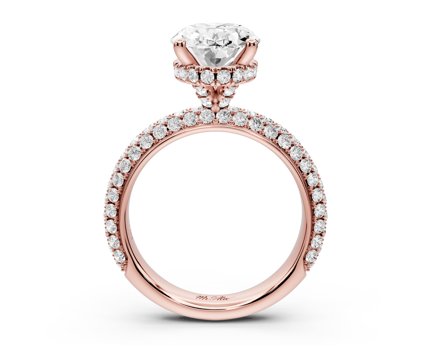 Evelina - 3ct 14k rose gold oval wrap around Halo Rollover Pavé Diamond Crown Engagement Ring
