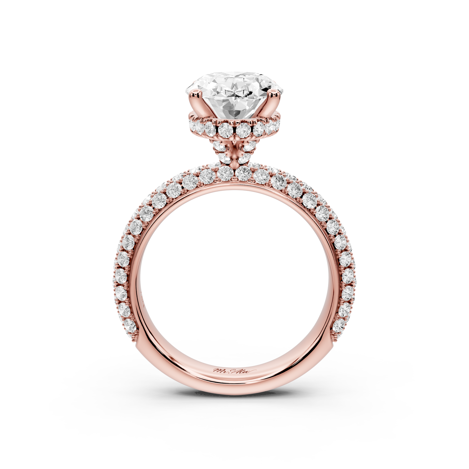 Evelina - 3ct 14k rose gold oval wrap around Halo Rollover Pavé Diamond Crown Engagement Ring