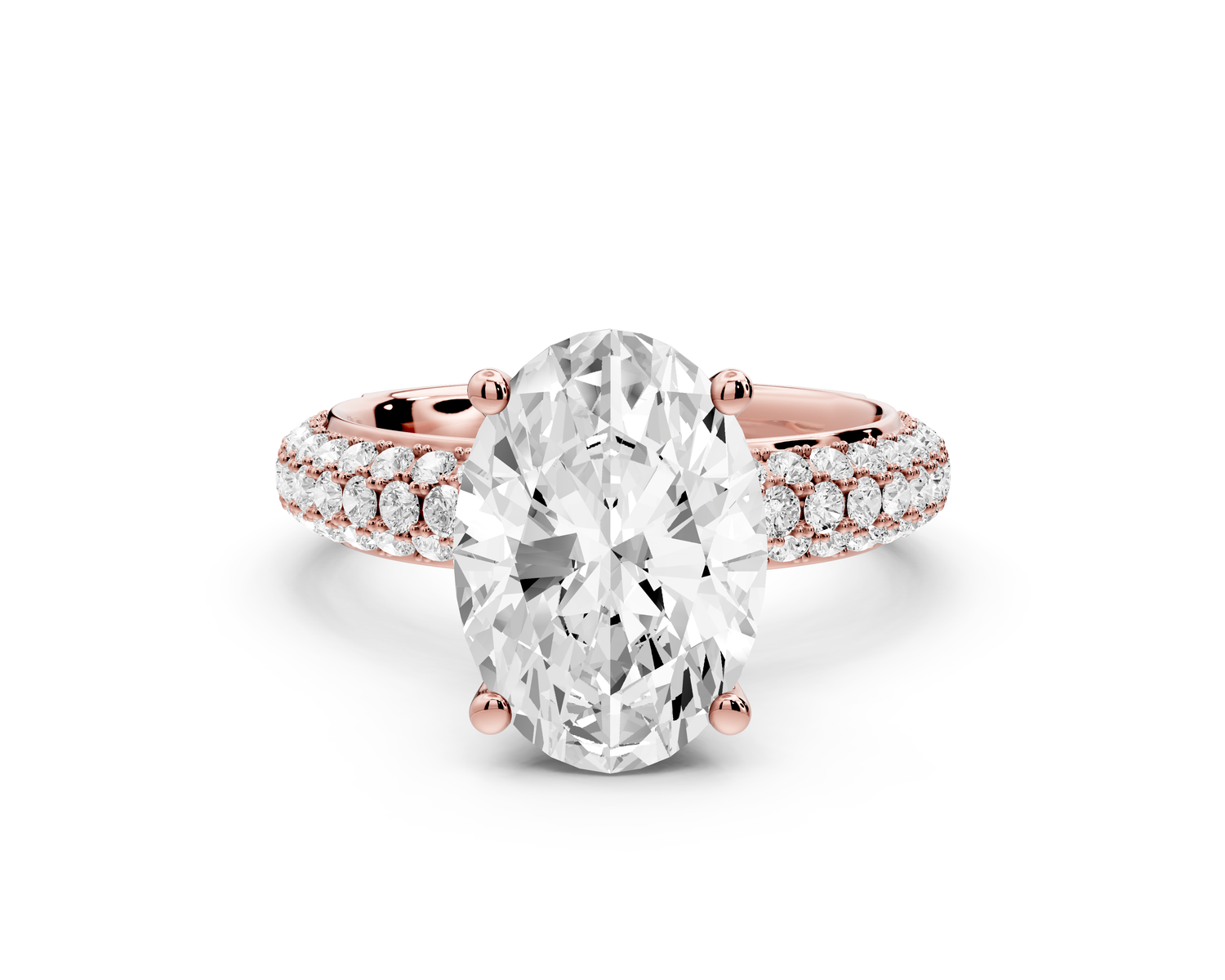 Evelina - 3ct 14k rose gold oval wrap around Halo Rollover Pavé Diamond Crown Engagement Ring