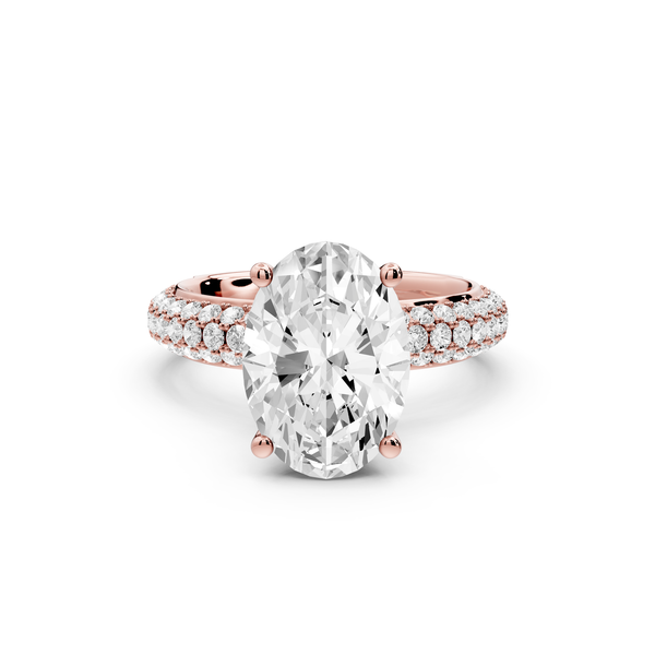 Evelina - 3ct 14k rose gold oval wrap around Halo Rollover Pavé Diamond Crown Engagement Ring