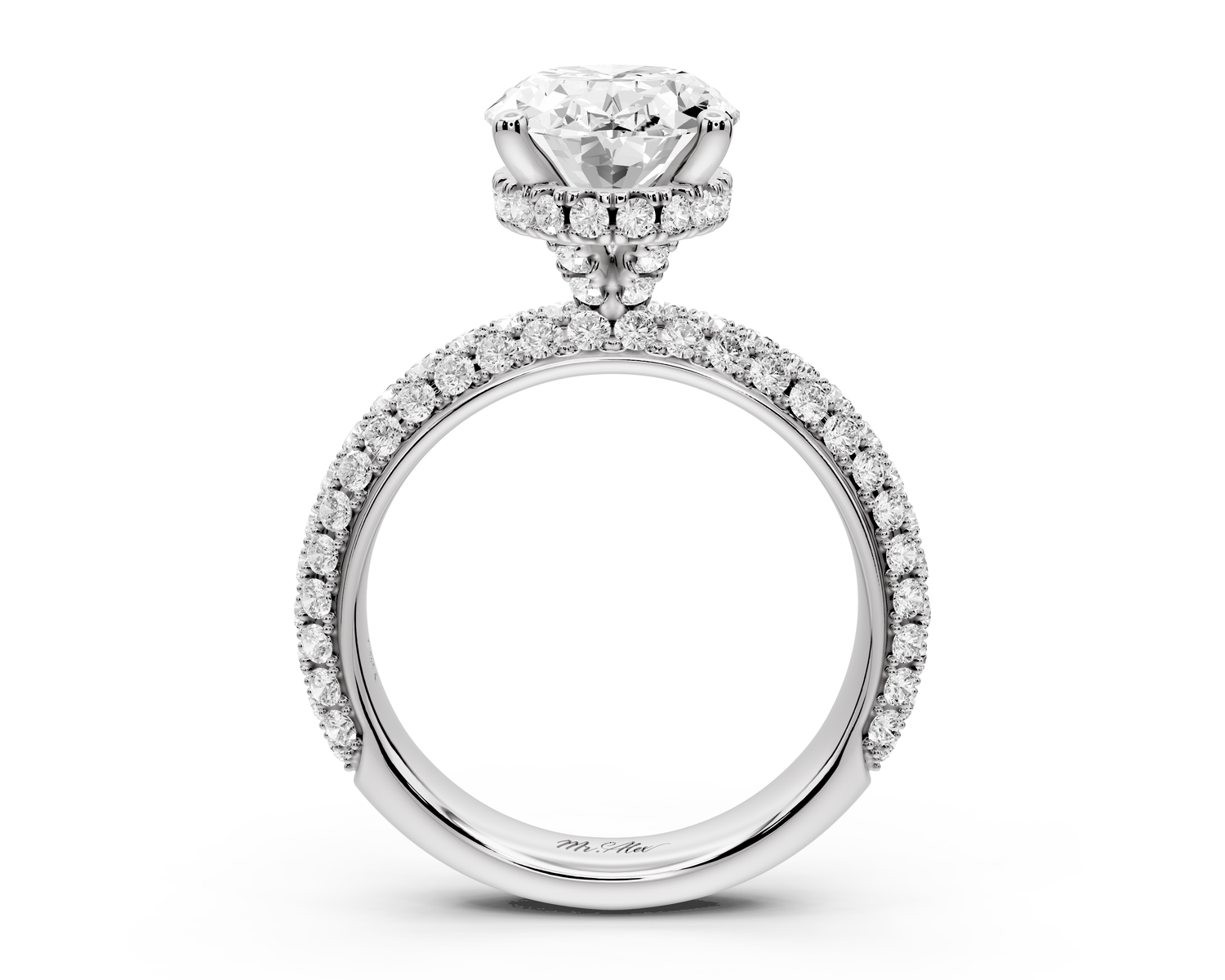 Evelina - 3ct 14k white gold oval wrap around Halo Rollover Pavé Diamond Crown Engagement Ring