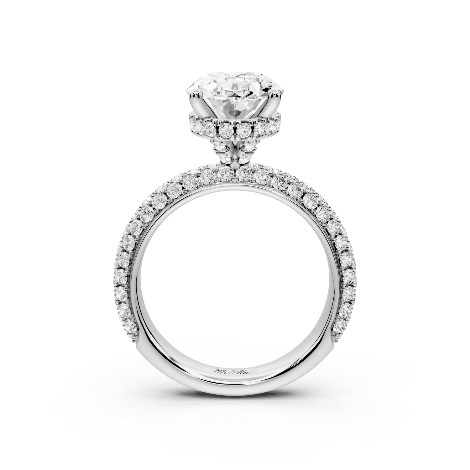 Evelina - 3ct 14k white gold oval wrap around Halo Rollover Pavé Diamond Crown Engagement Ring