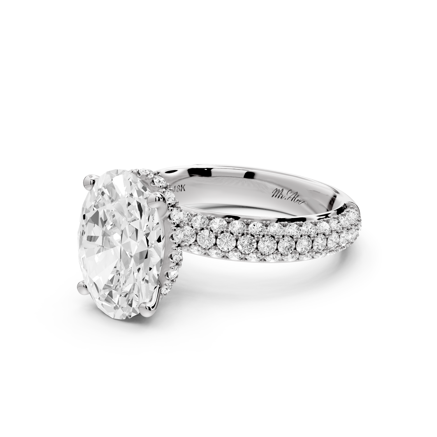 Evelina - 3ct 14k white gold oval wrap around Halo Rollover Pavé Diamond Crown Engagement Ring