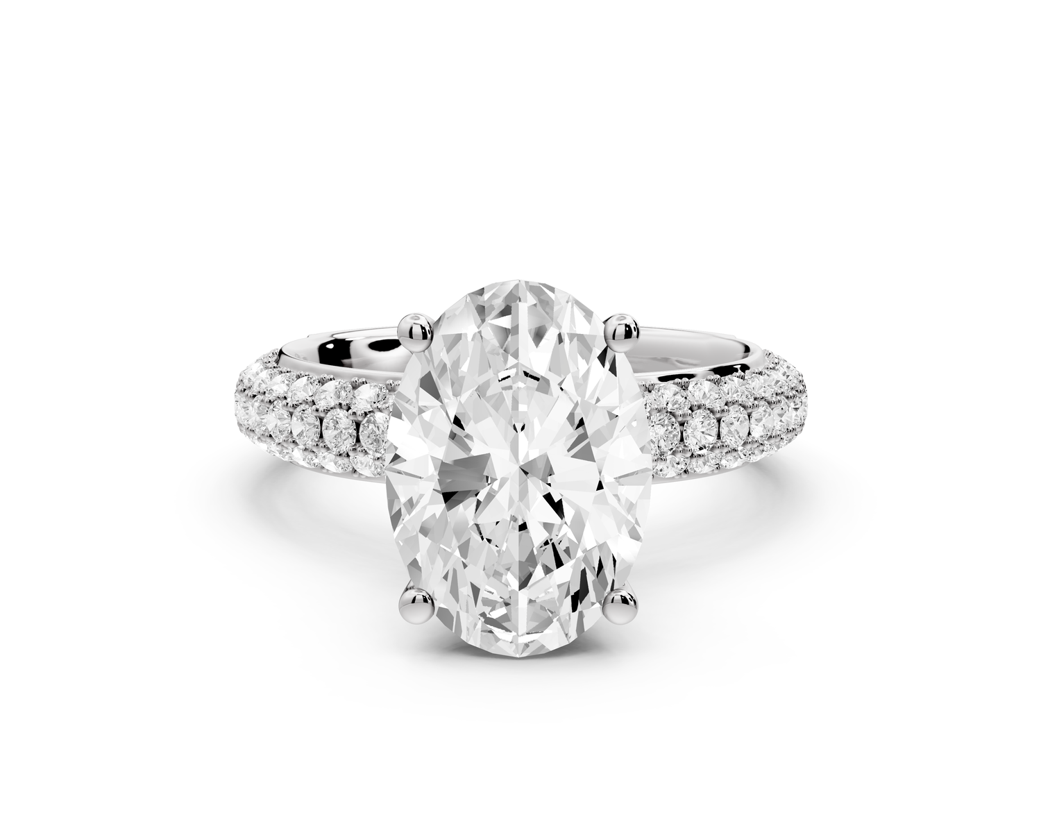 Evelina - 3ct 14k white gold oval wrap around Halo Rollover Pavé Diamond Crown Engagement Ring