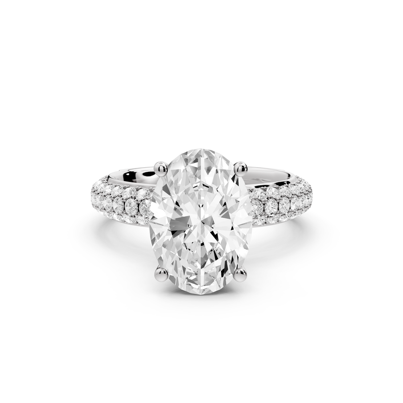 Evelina - 3ct 14k white gold oval wrap around Halo Rollover Pavé Diamond Crown Engagement Ring