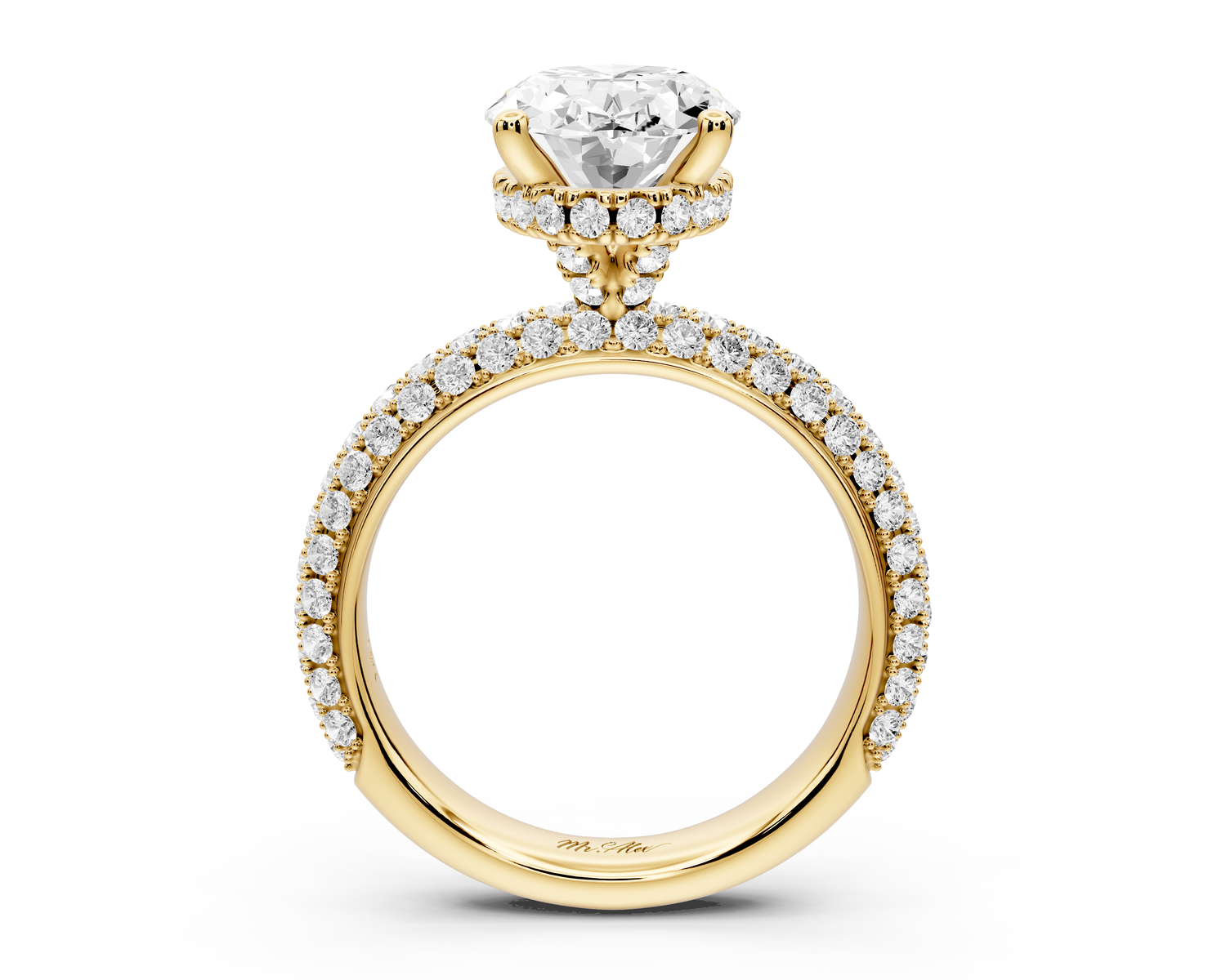 Evelina - 3ct 14k yellow gold oval wrap around Halo Rollover Pavé Diamond Crown Engagement Ring