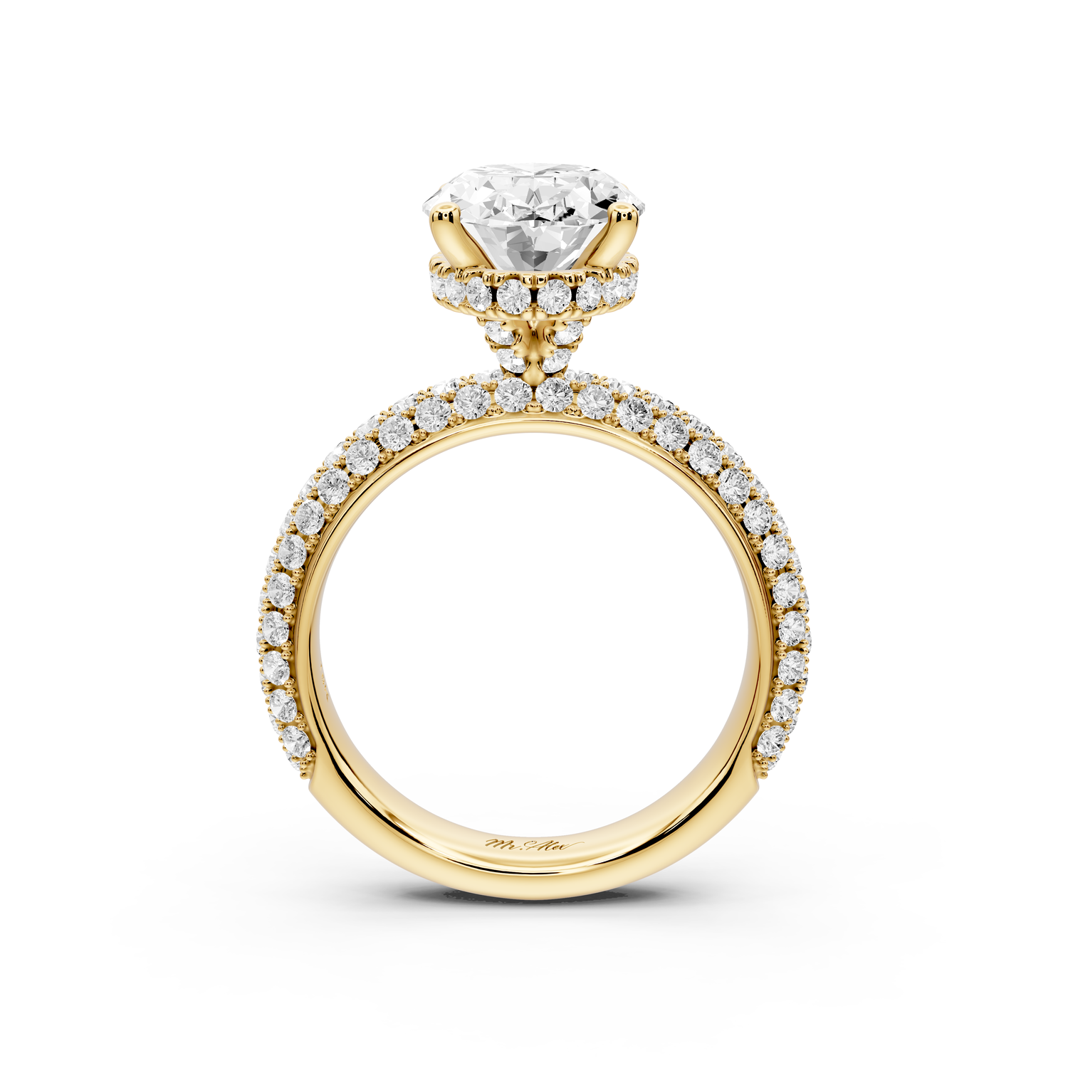 Evelina - 3ct 14k yellow gold oval wrap around Halo Rollover Pavé Diamond Crown Engagement Ring