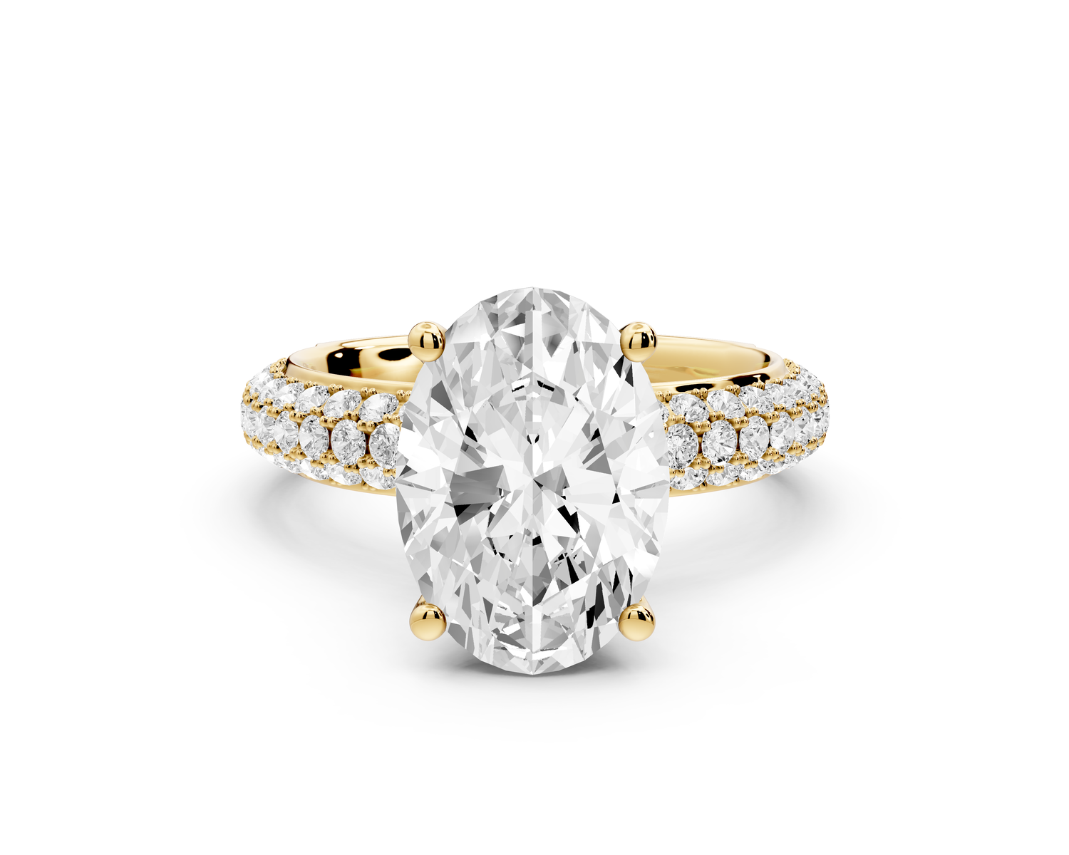 Evelina - 3ct 14k yellow gold oval wrap around Halo Rollover Pavé Diamond Crown Engagement Ring