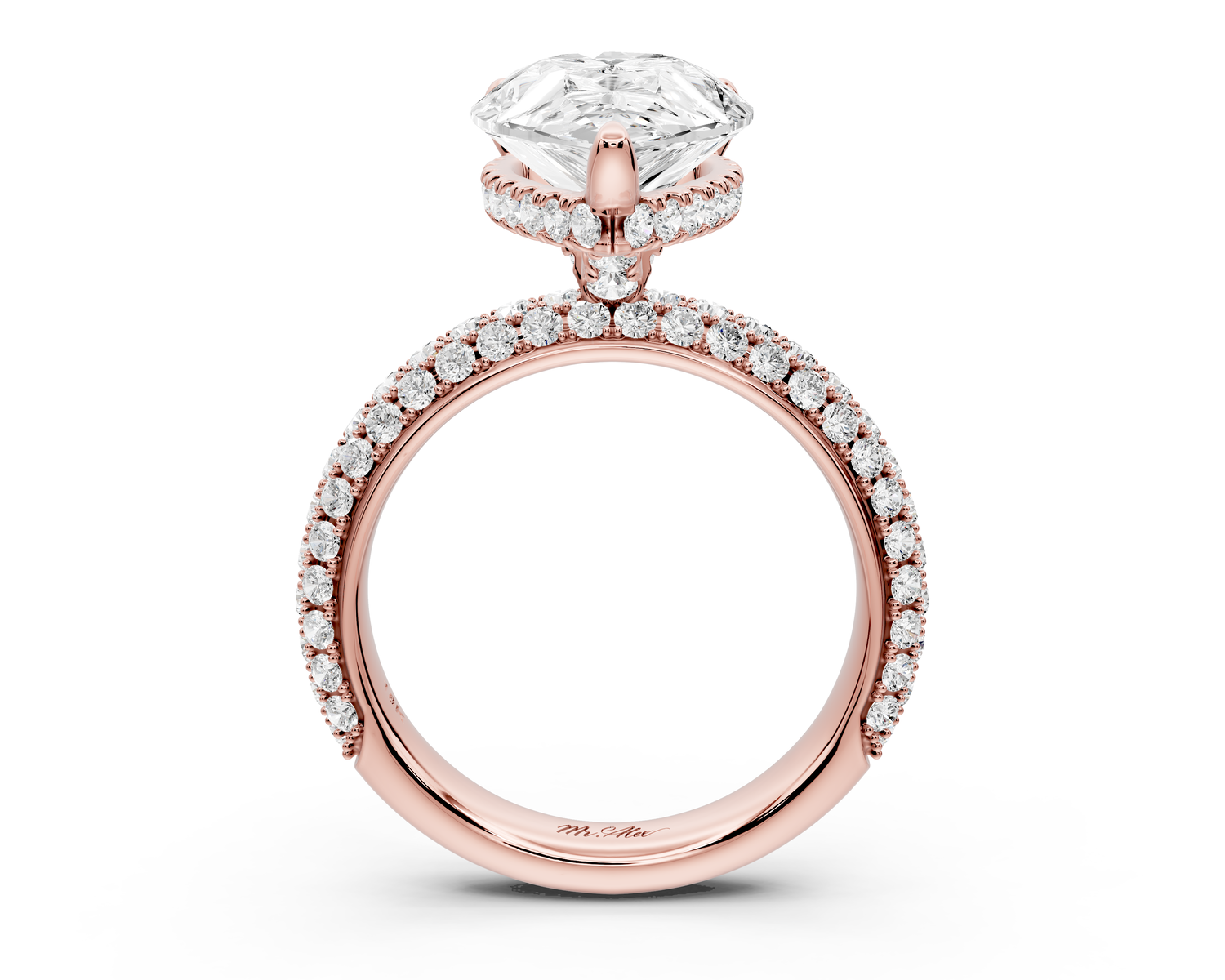 Evelina - 3ct 14k rose gold pear wrap around Halo Rollover Pavé Diamond Crown Engagement Ring