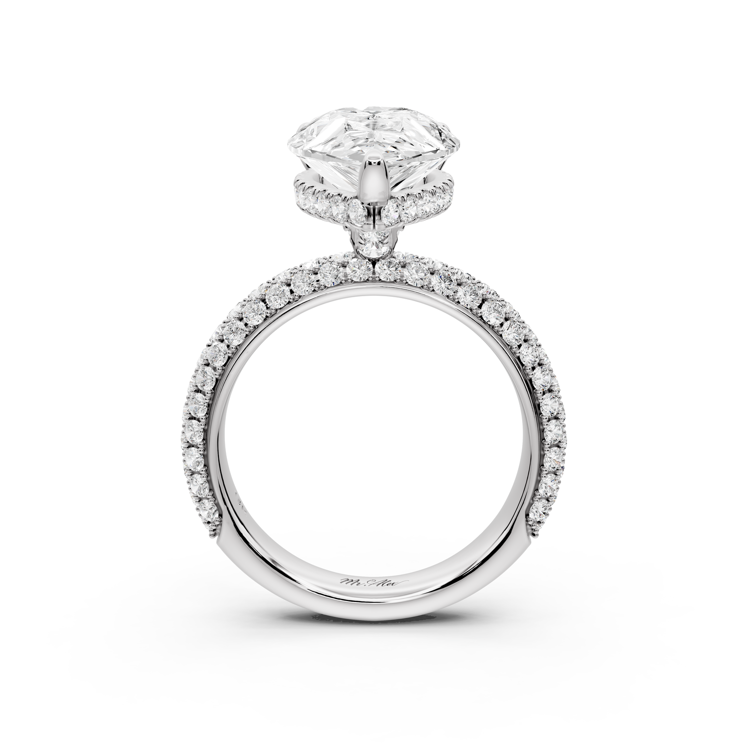 Evelina - 3ct 14k white gold pear wrap around Halo Rollover Pavé Diamond Crown Engagement Ring