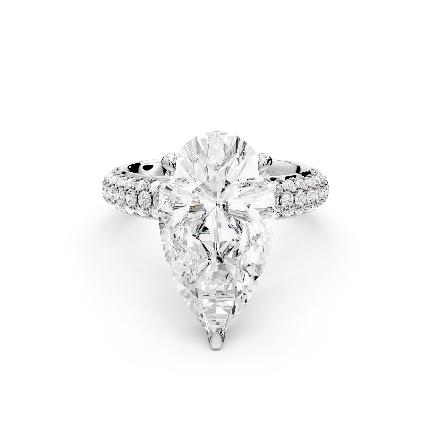 Evelina - 3ct 14k white gold pear wrap around Halo Rollover Pavé Diamond Crown Engagement Ring