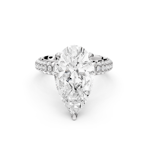 Evelina - 3ct 14k white gold pear wrap around Halo Rollover Pavé Diamond Crown Engagement Ring