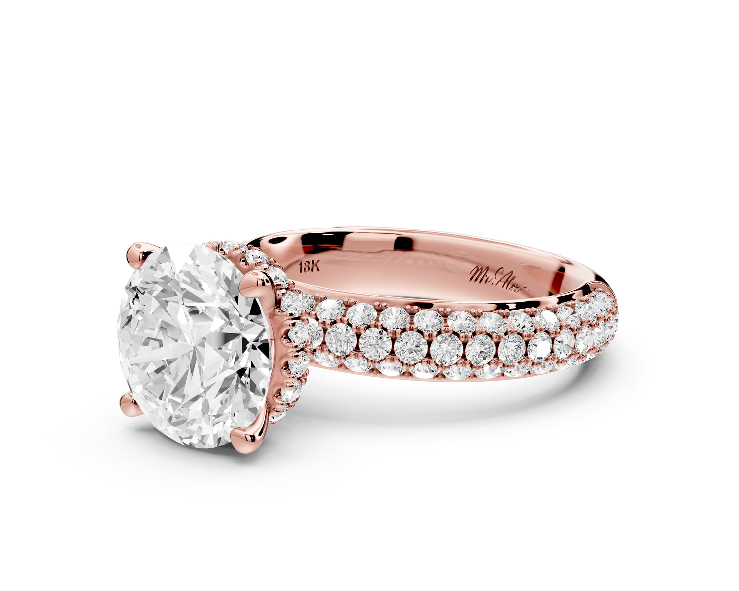 Evelina - 3ct 14k rose gold round wrap around Halo Rollover Pavé Diamond Crown Engagement Ring