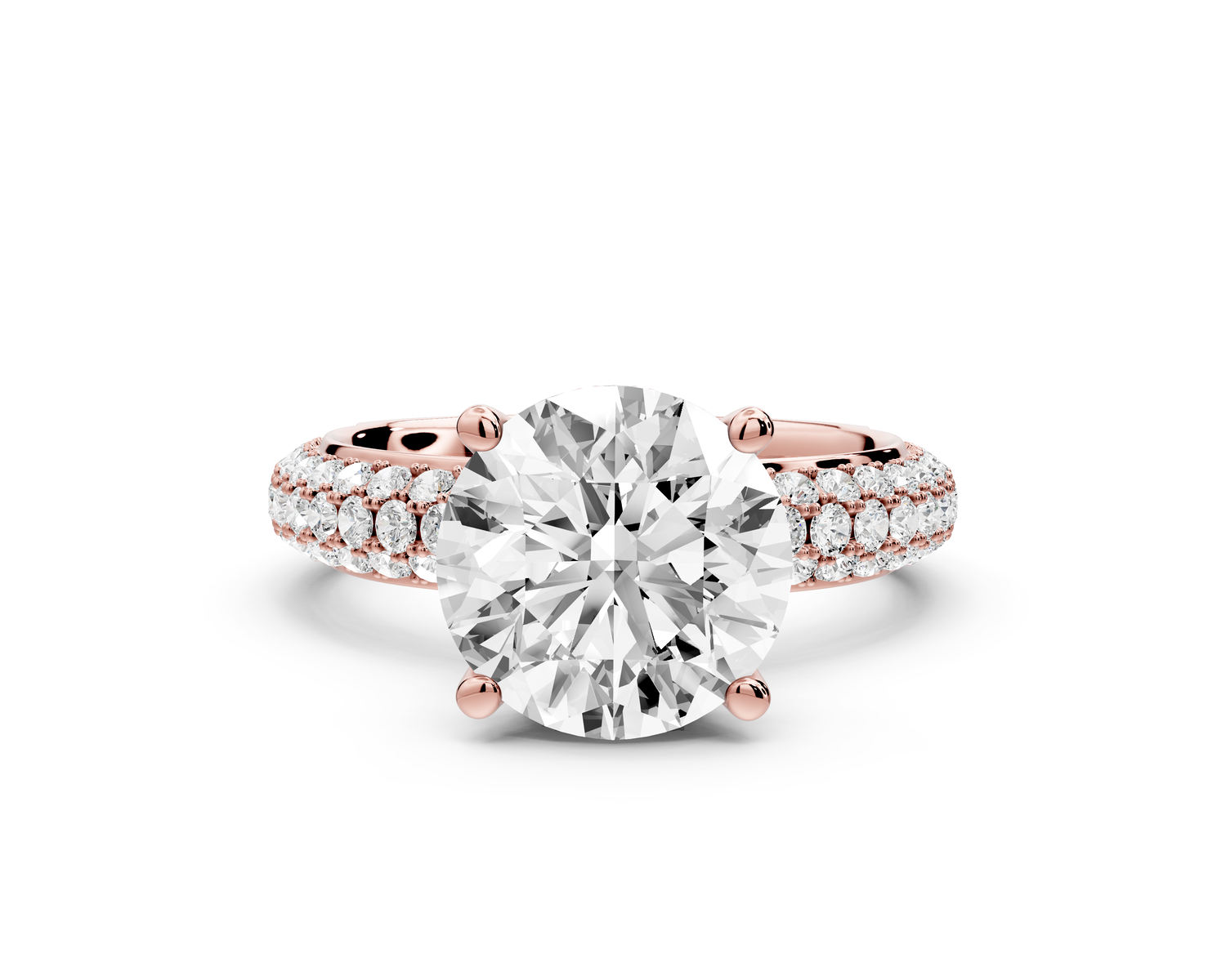Evelina - 3ct 14k rose gold round wrap around Halo Rollover Pavé Diamond Crown Engagement Ring