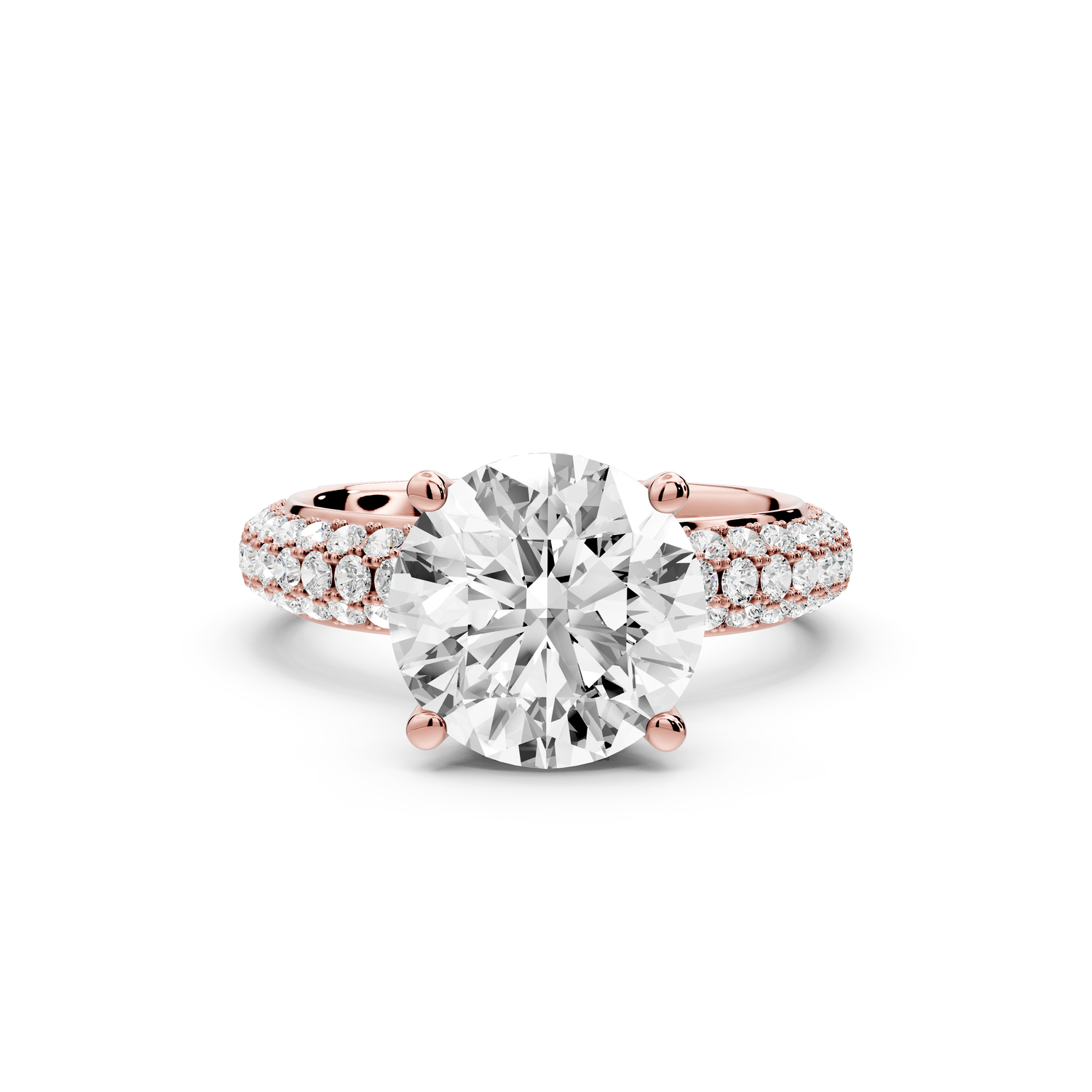 Evelina - 3ct 14k rose gold round wrap around Halo Rollover Pavé Diamond Crown Engagement Ring