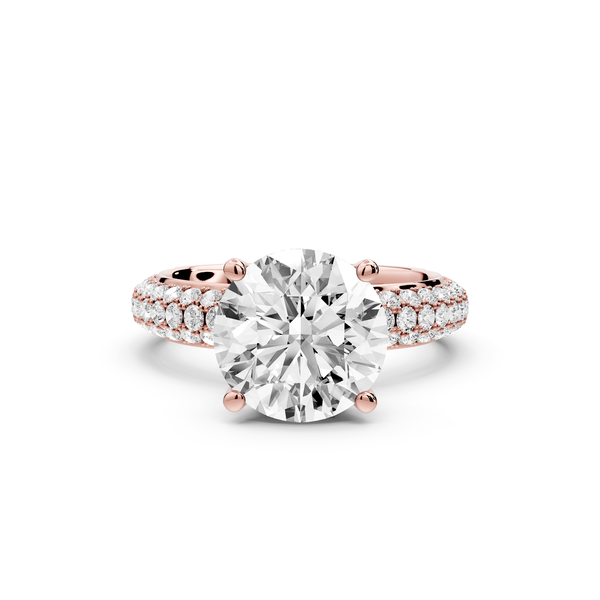 Evelina - 3ct 14k rose gold round wrap around Halo Rollover Pavé Diamond Crown Engagement Ring