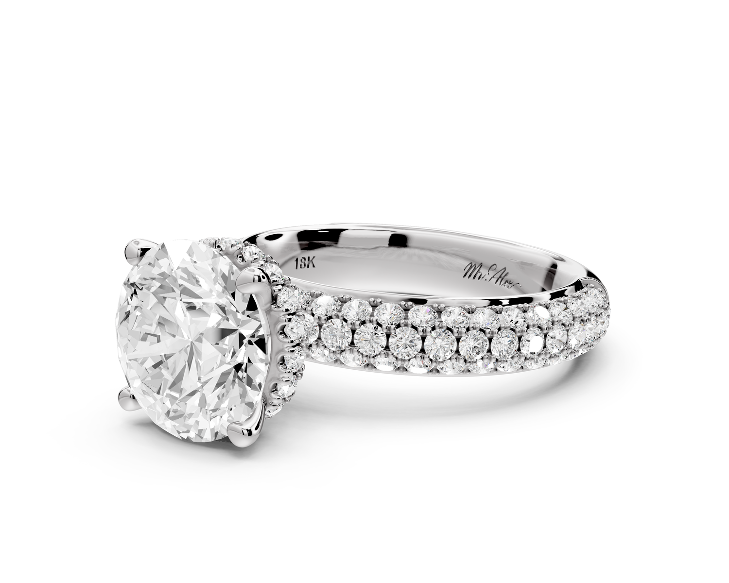 Evelina - 3ct 14k white gold round wrap around Halo Rollover Pavé Diamond Crown Engagement Ring