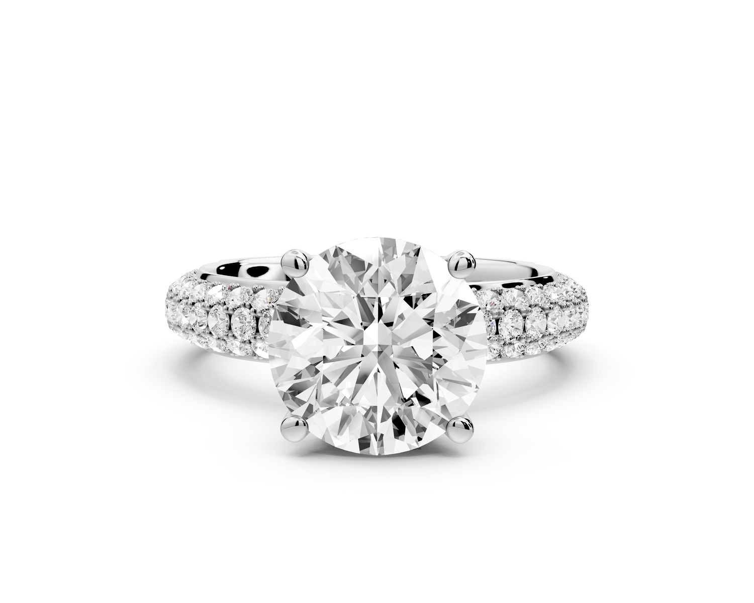 Evelina - 3ct 14k white gold round wrap around Halo Rollover Pavé Diamond Crown Engagement Ring