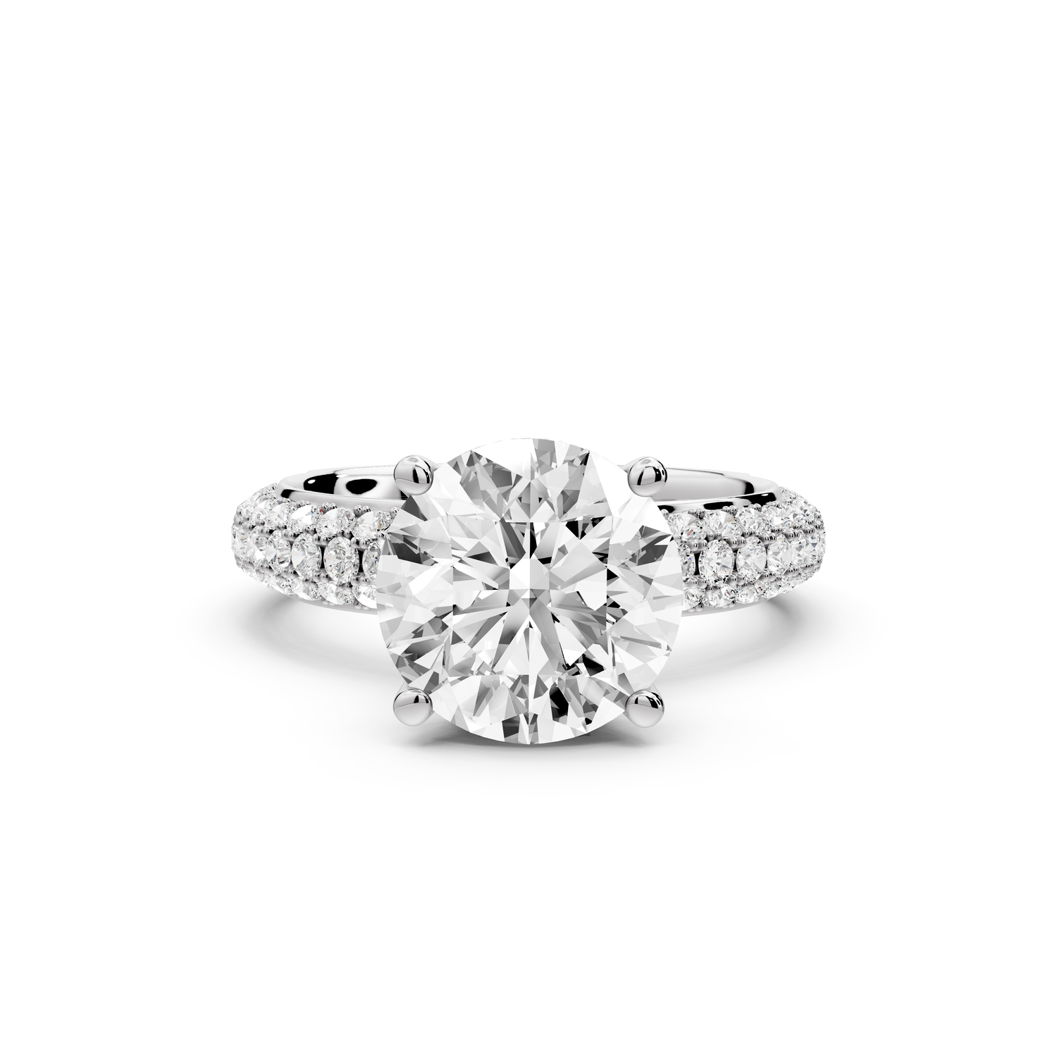 Evelina - 3ct 14k white gold round wrap around Halo Rollover Pavé Diamond Crown Engagement Ring
