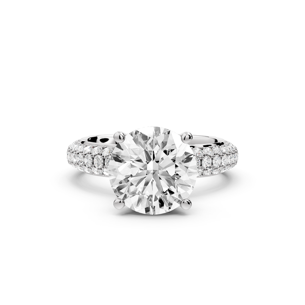 Evelina - 3ct 14k white gold round wrap around Halo Rollover Pavé Diamond Crown Engagement Ring