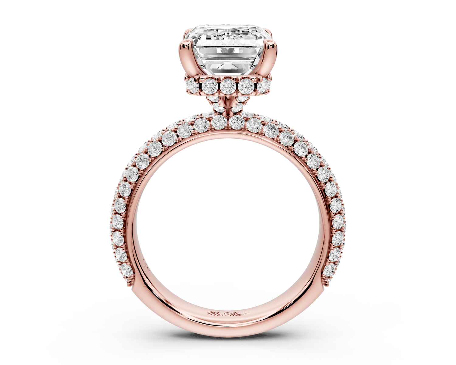 Evelina - 4ct 14k rose gold emerald wrap around Halo Rollover Pavé Diamond Crown Engagement Ring