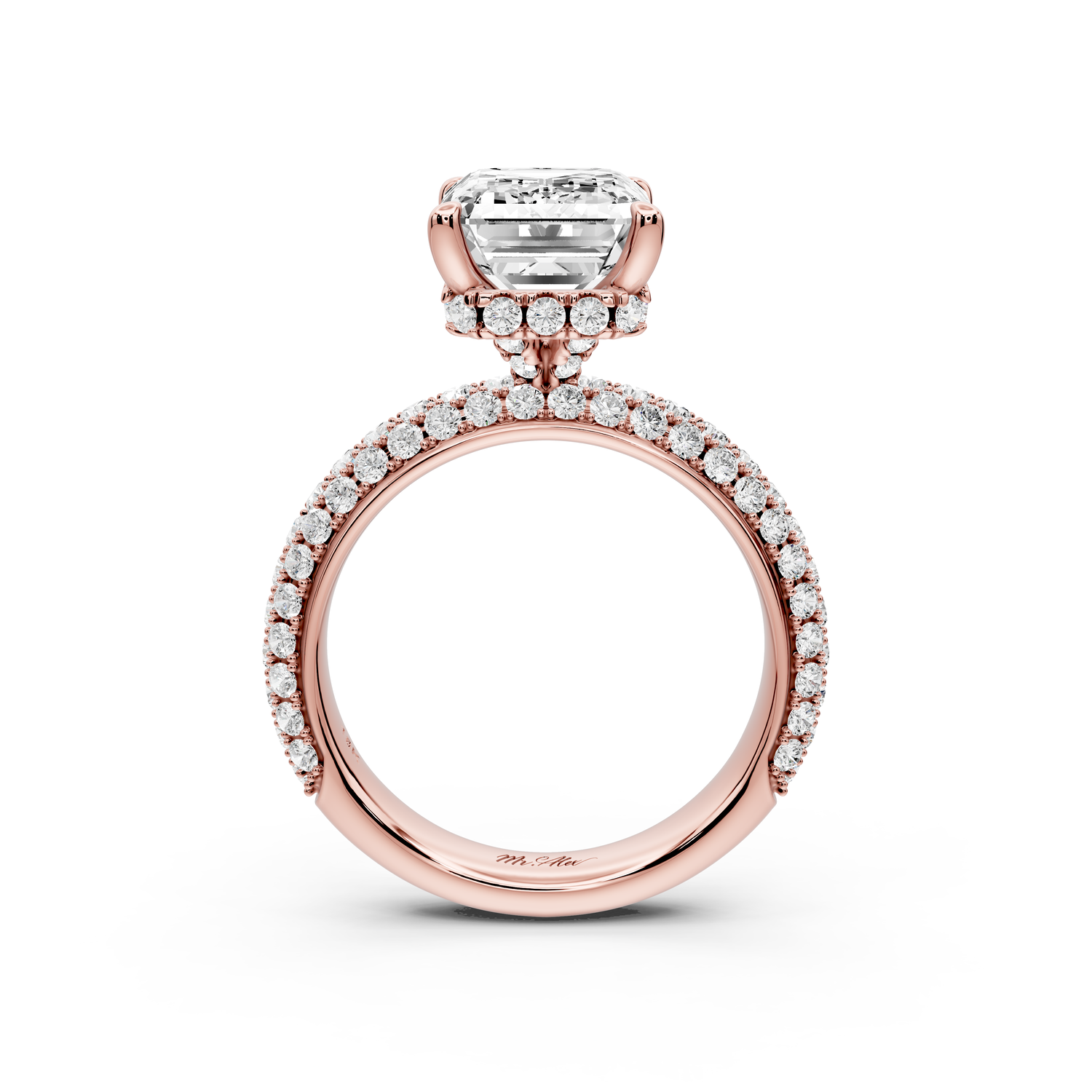 Evelina - 4ct 14k rose gold emerald wrap around Halo Rollover Pavé Diamond Crown Engagement Ring
