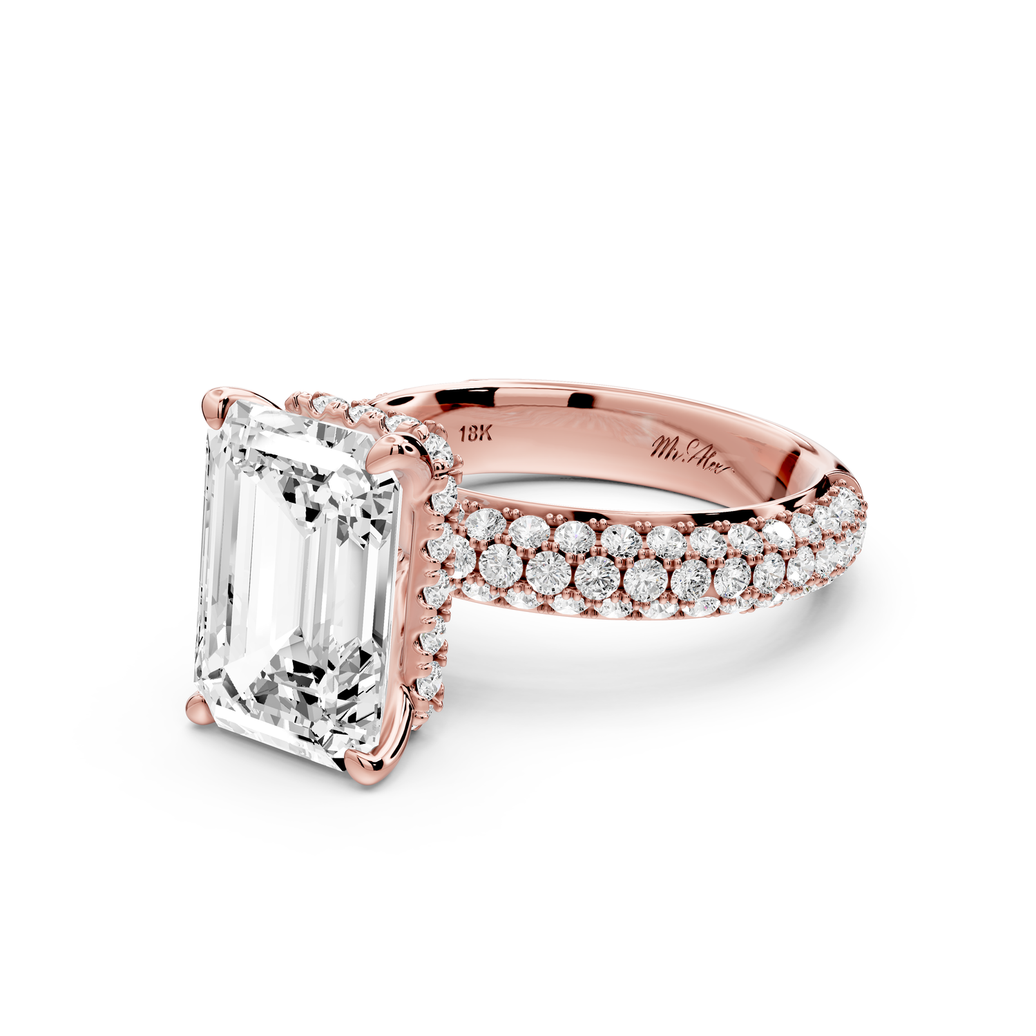 Evelina - 4ct 14k rose gold emerald wrap around Halo Rollover Pavé Diamond Crown Engagement Ring