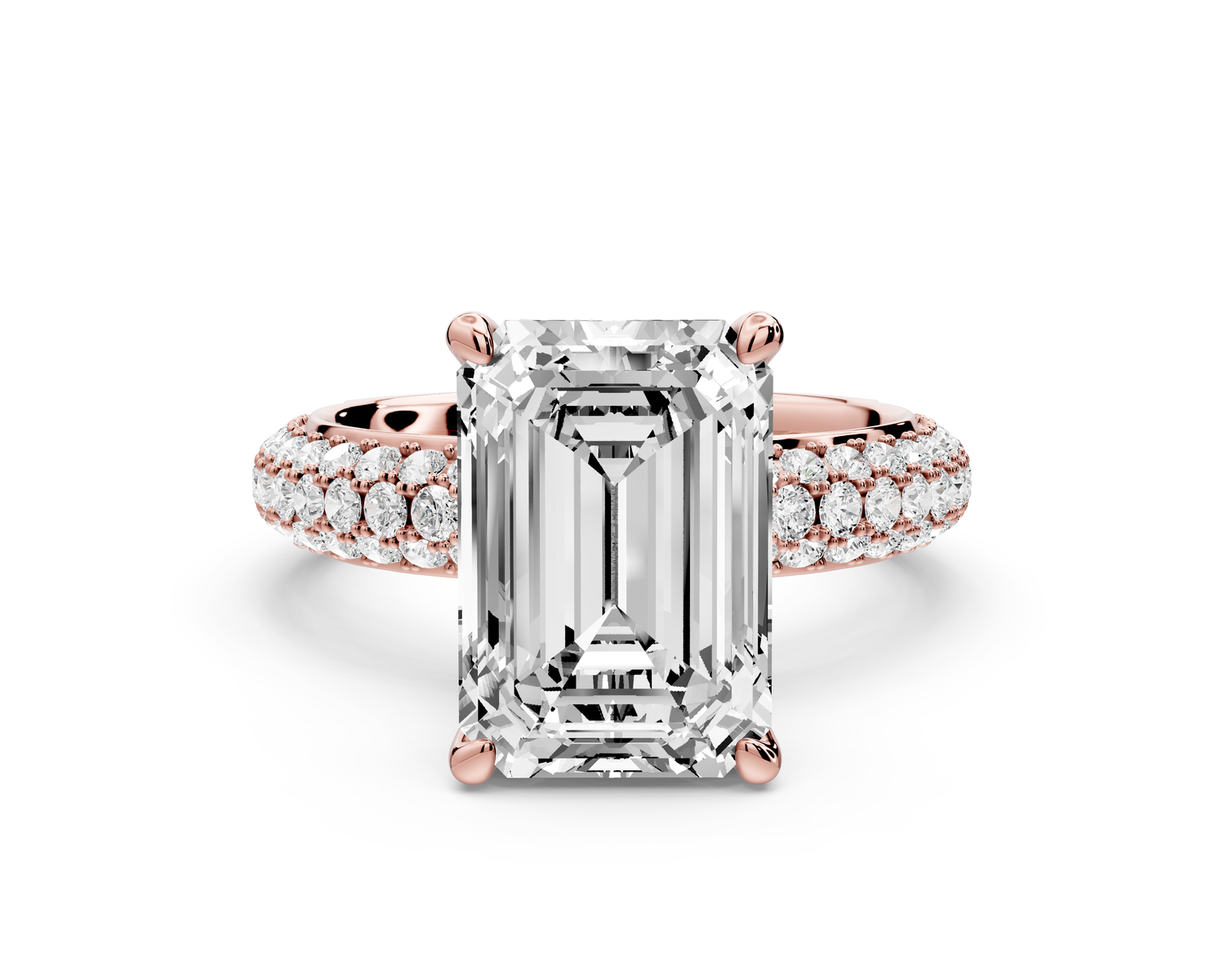 Evelina - 4ct 14k rose gold emerald wrap around Halo Rollover Pavé Diamond Crown Engagement Ring