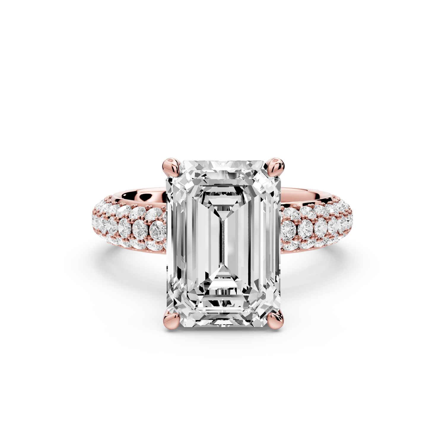 Evelina - 4ct 14k rose gold emerald wrap around Halo Rollover Pavé Diamond Crown Engagement Ring