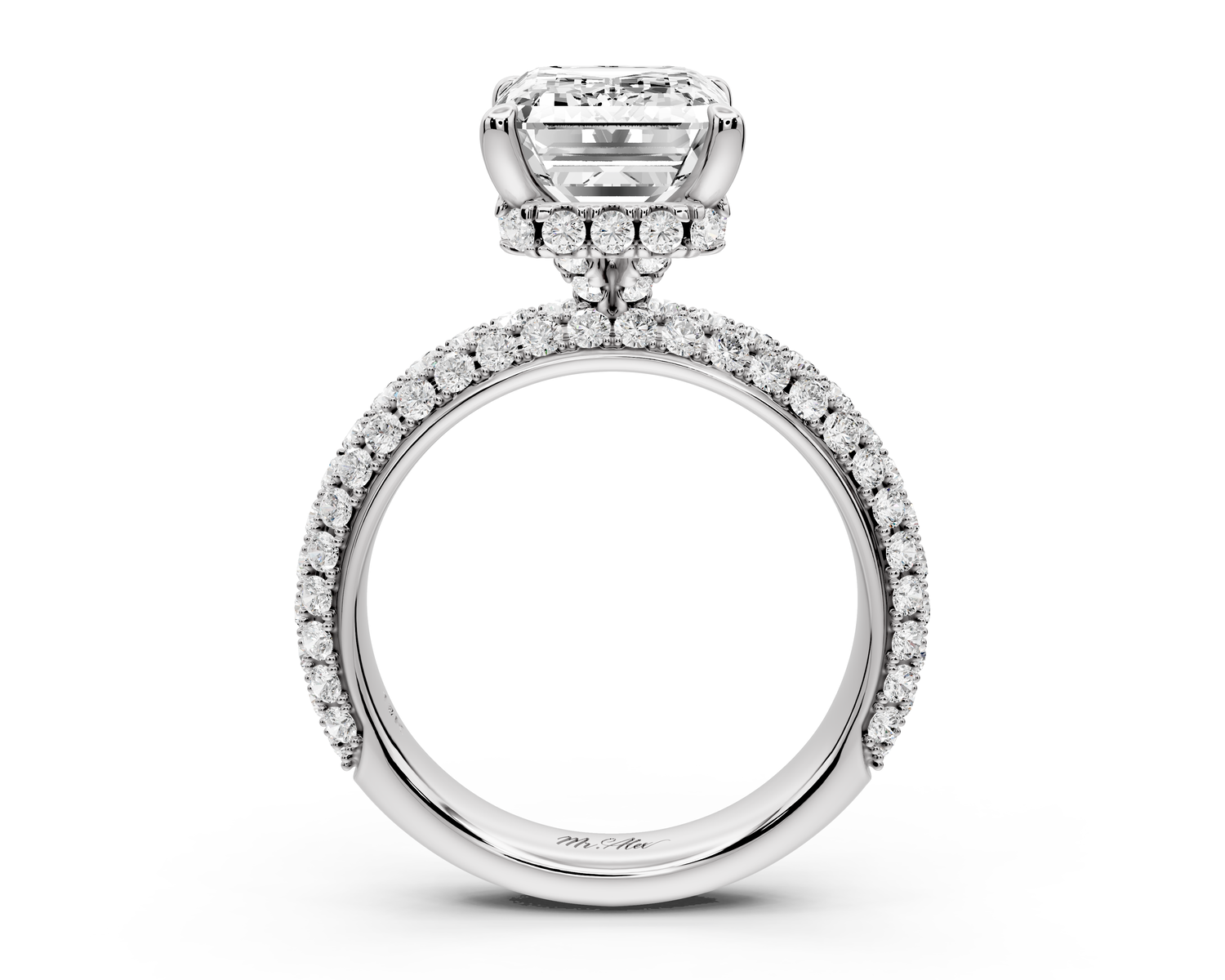 Evelina - 4ct 14k white gold emerald wrap around Halo Rollover Pavé Diamond Crown Engagement Ring