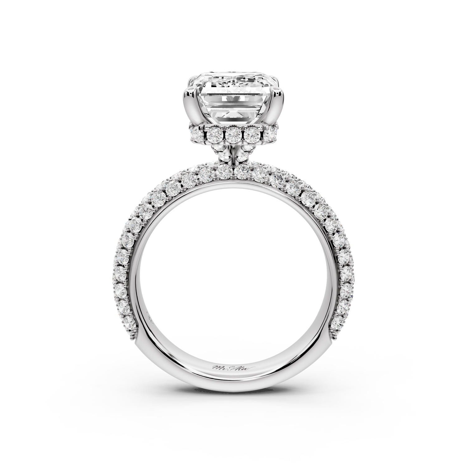 Evelina - 4ct 14k white gold emerald wrap around Halo Rollover Pavé Diamond Crown Engagement Ring
