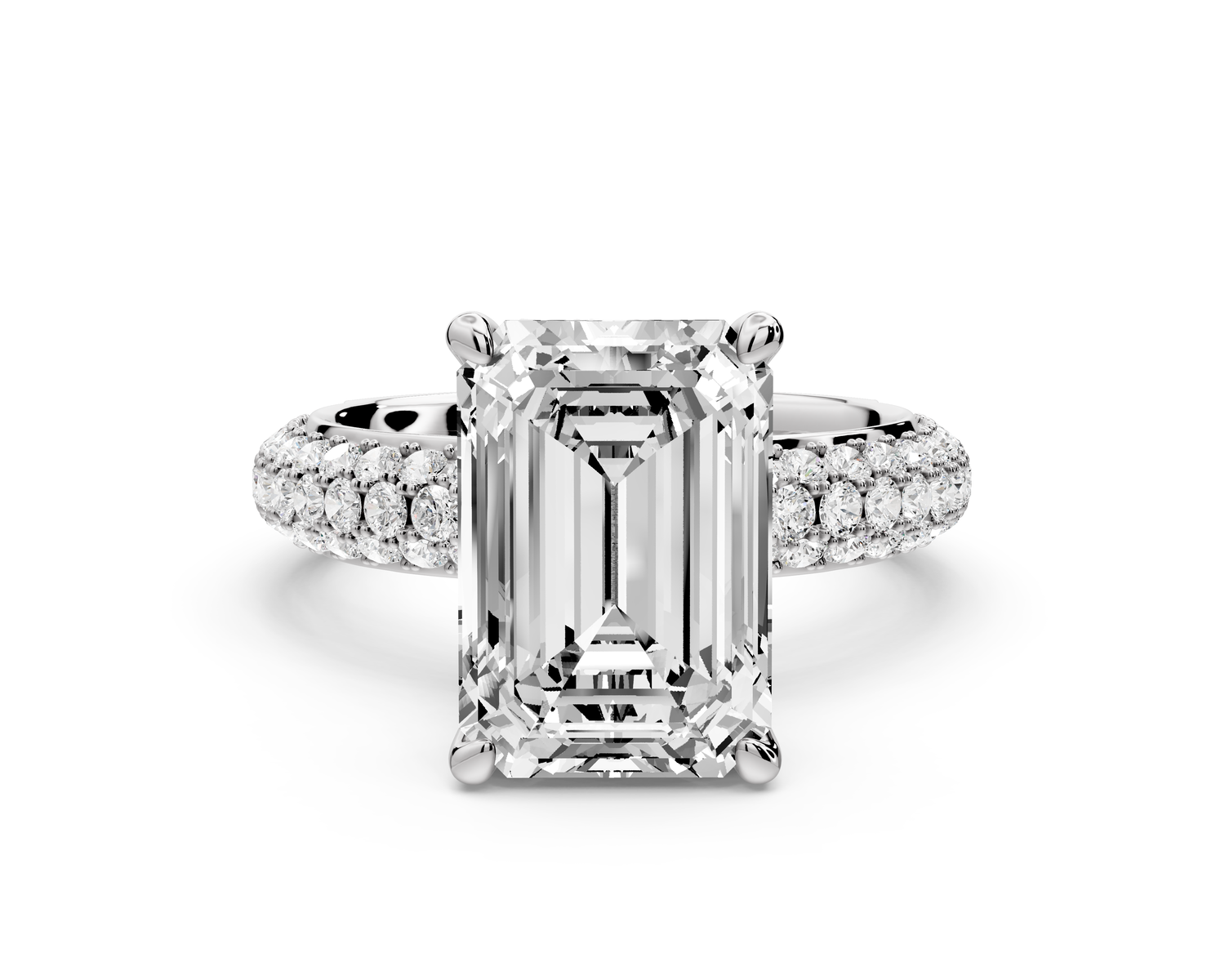 Evelina - 4ct 14k white gold emerald wrap around Halo Rollover Pavé Diamond Crown Engagement Ring