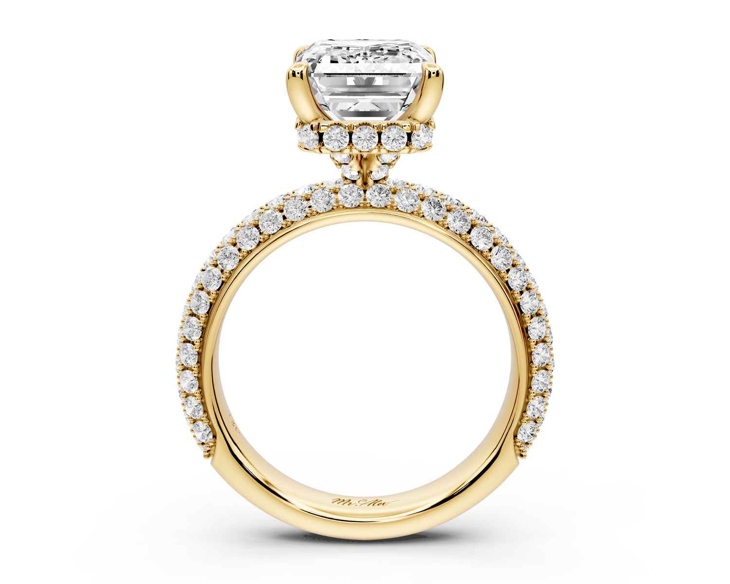 Evelina - 4ct 14k yellow gold emerald wrap around Halo Rollover Pavé Diamond Crown Engagement Ring