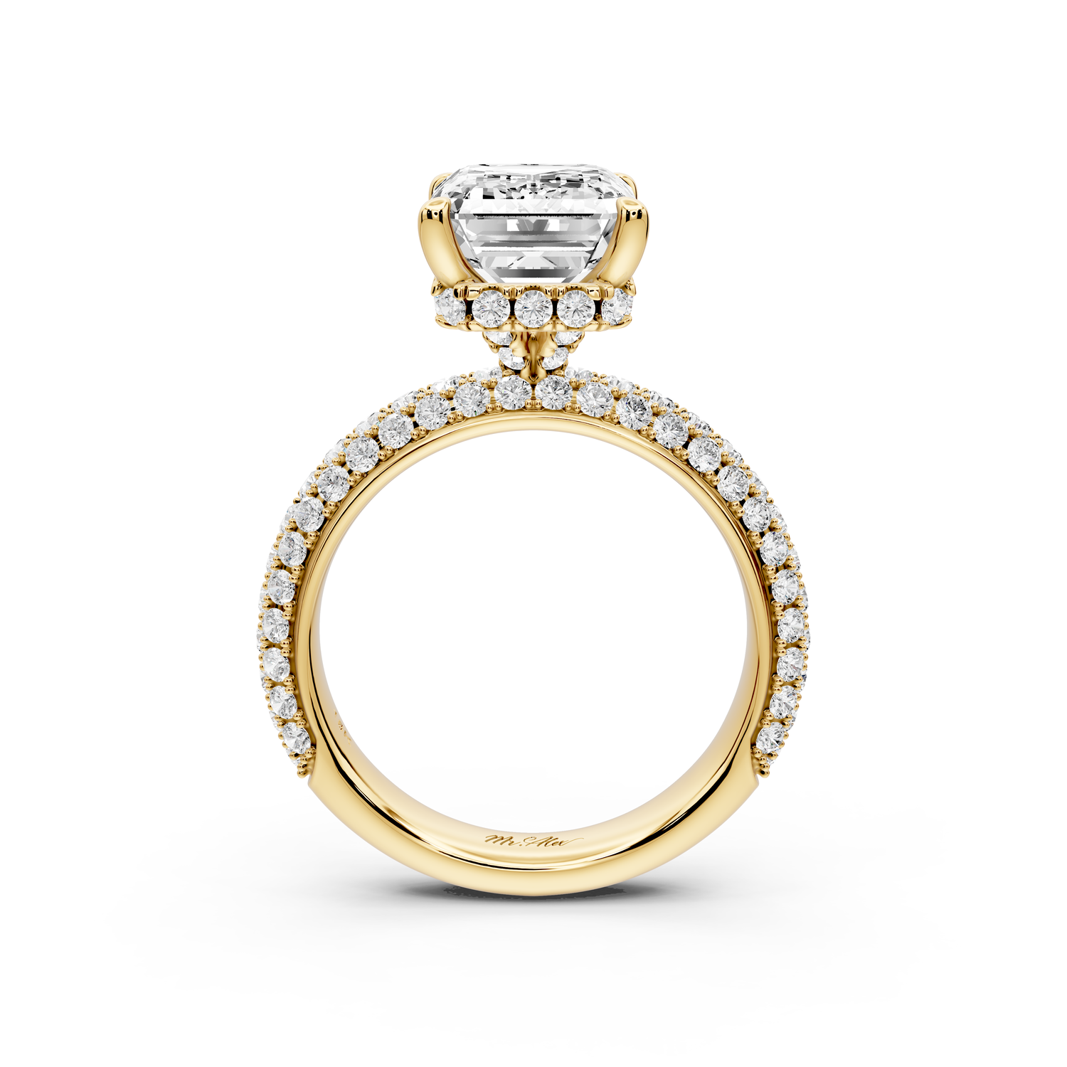 Evelina - 4ct 14k yellow gold emerald wrap around Halo Rollover Pavé Diamond Crown Engagement Ring