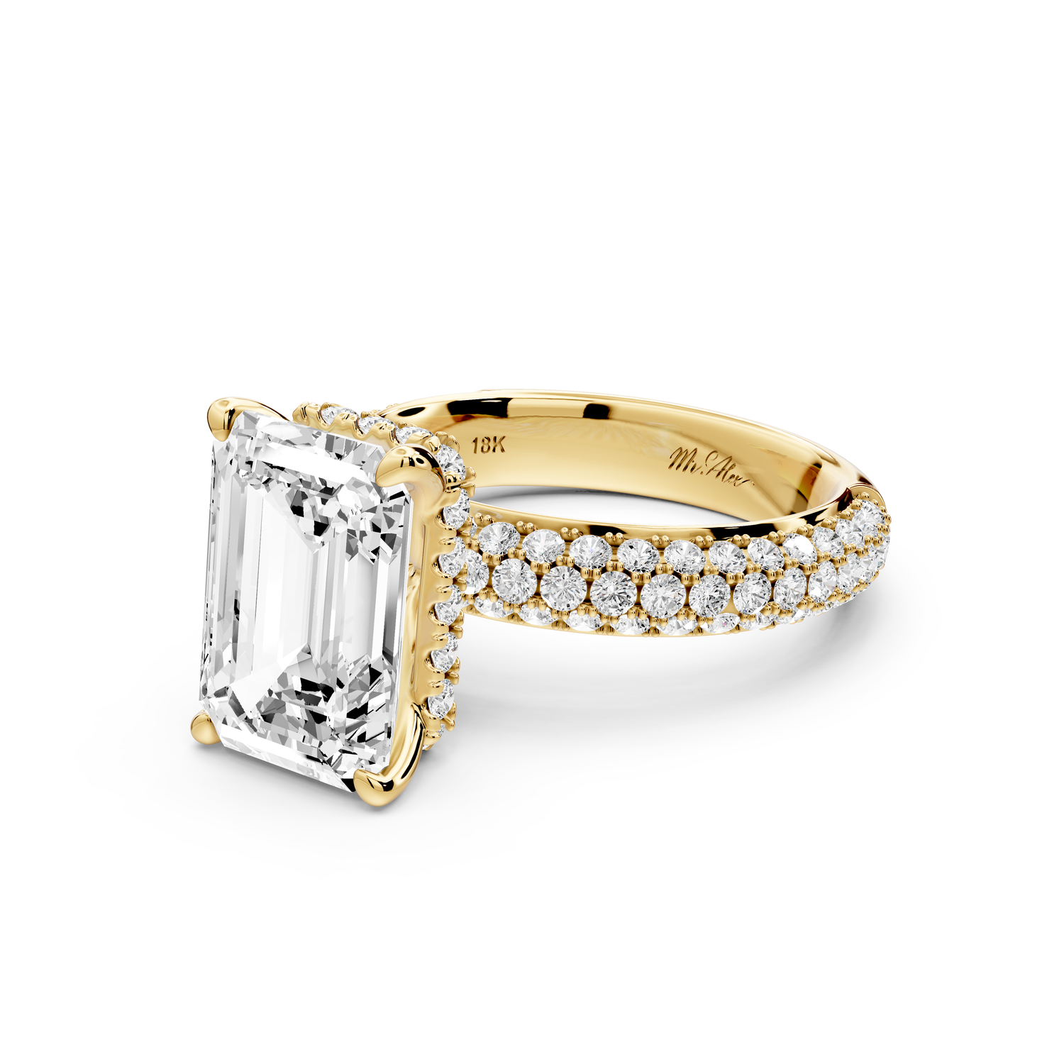 Evelina - 4ct 14k yellow gold emerald wrap around Halo Rollover Pavé Diamond Crown Engagement Ring