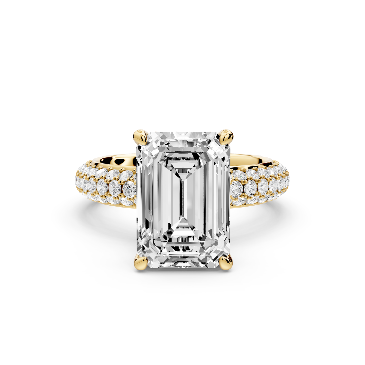 Evelina - 4ct 14k yellow gold emerald wrap around Halo Rollover Pavé Diamond Crown Engagement Ring