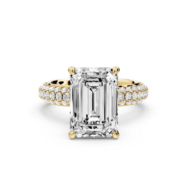 Evelina - 4ct 14k yellow gold emerald wrap around Halo Rollover Pavé Diamond Crown Engagement Ring
