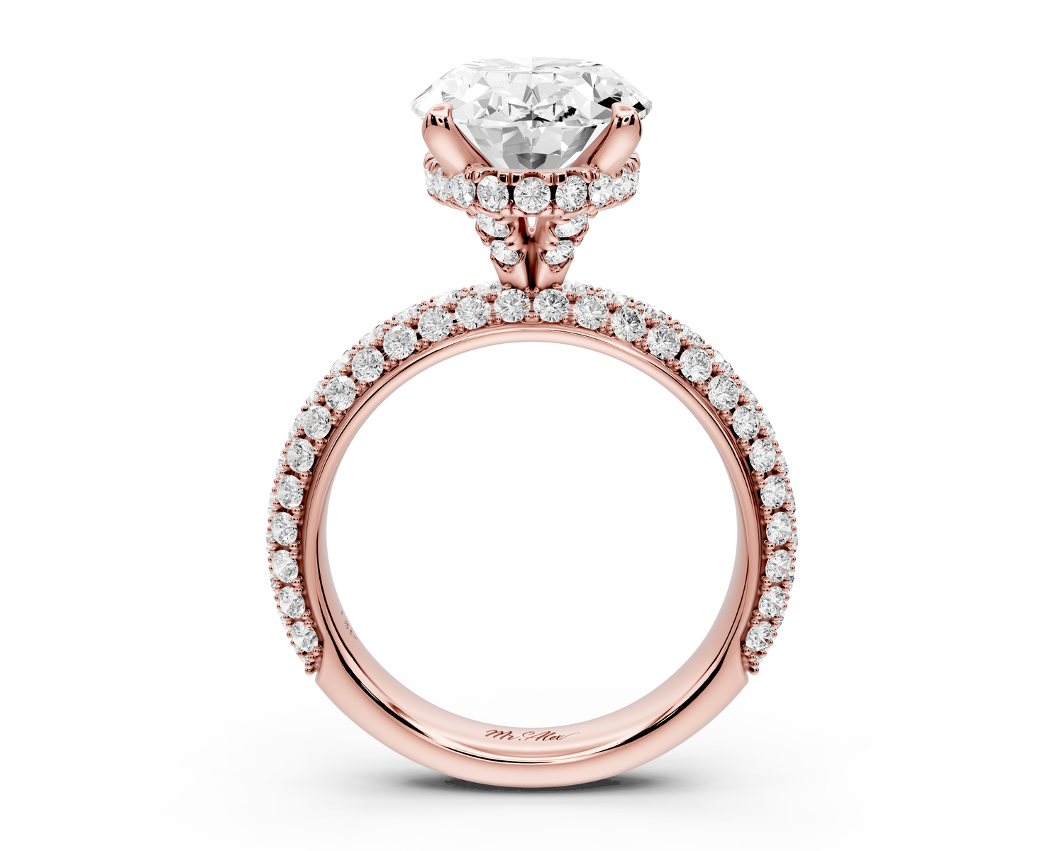 Evelina - 4ct 14k rose gold oval wrap around Halo Rollover Pavé Diamond Crown Engagement Ring