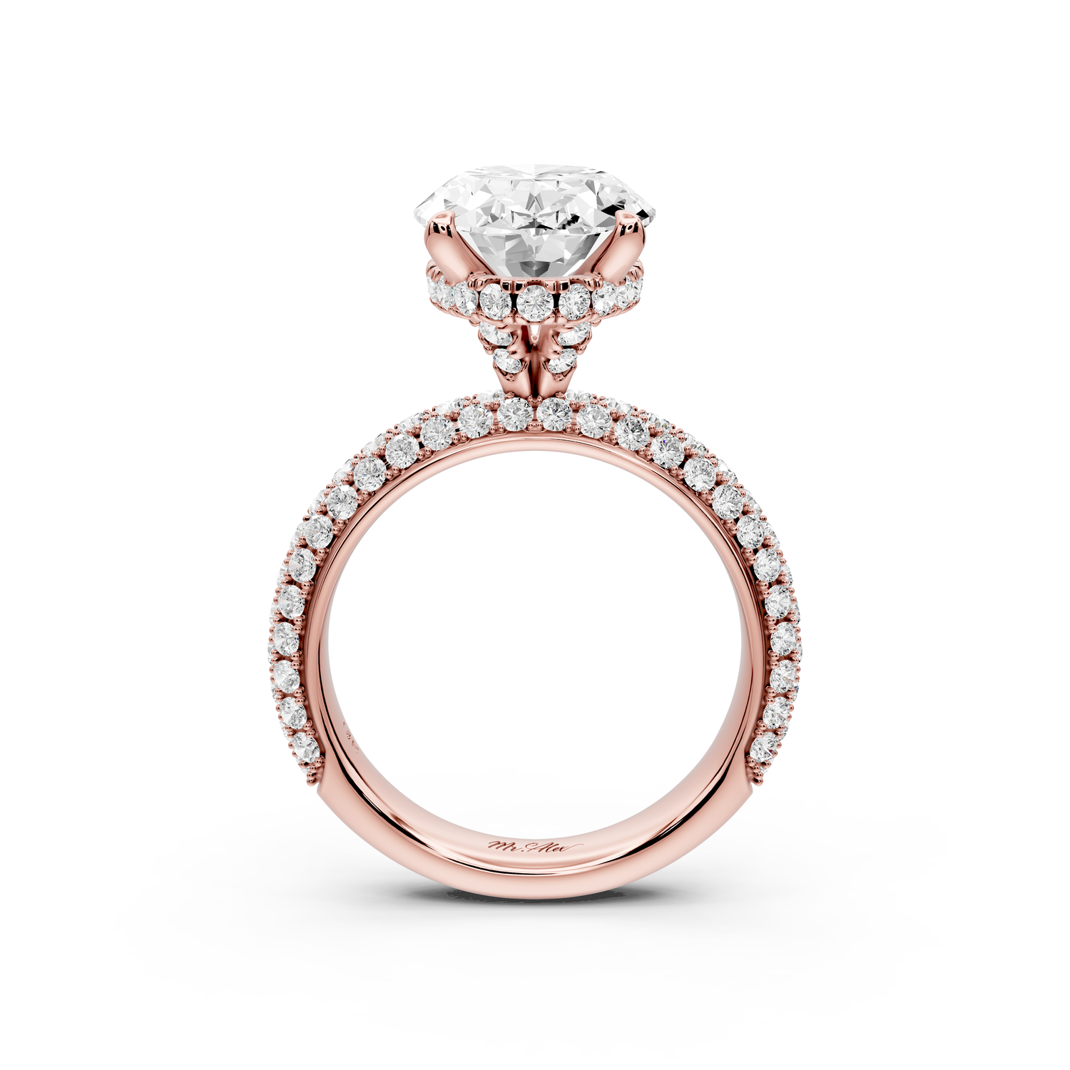Evelina - 4ct 14k rose gold oval wrap around Halo Rollover Pavé Diamond Crown Engagement Ring