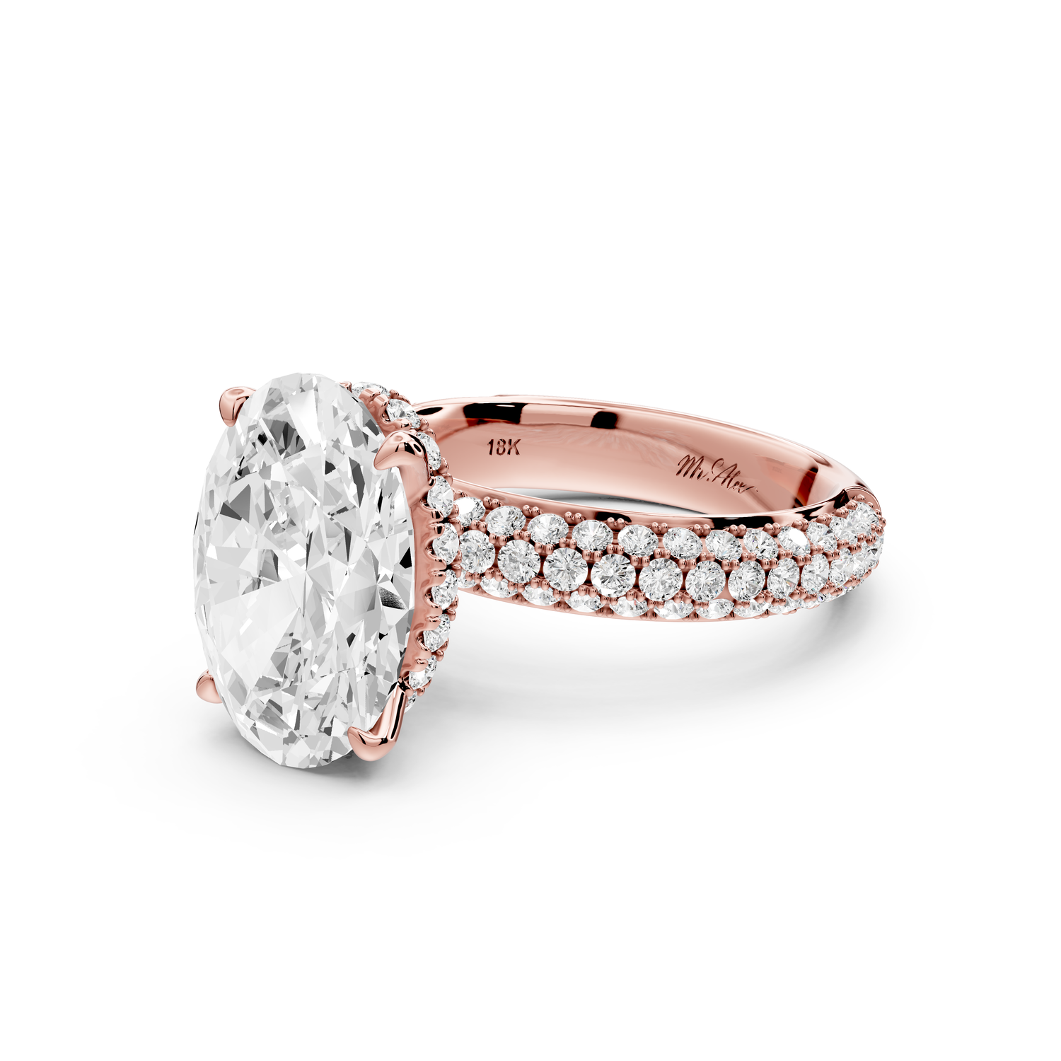 Evelina - 4ct 14k rose gold oval wrap around Halo Rollover Pavé Diamond Crown Engagement Ring