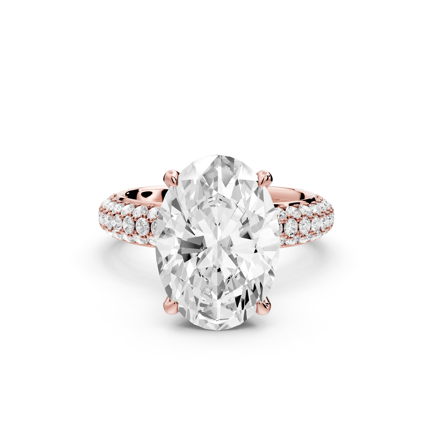 Evelina - 4ct 14k rose gold oval wrap around Halo Rollover Pavé Diamond Crown Engagement Ring