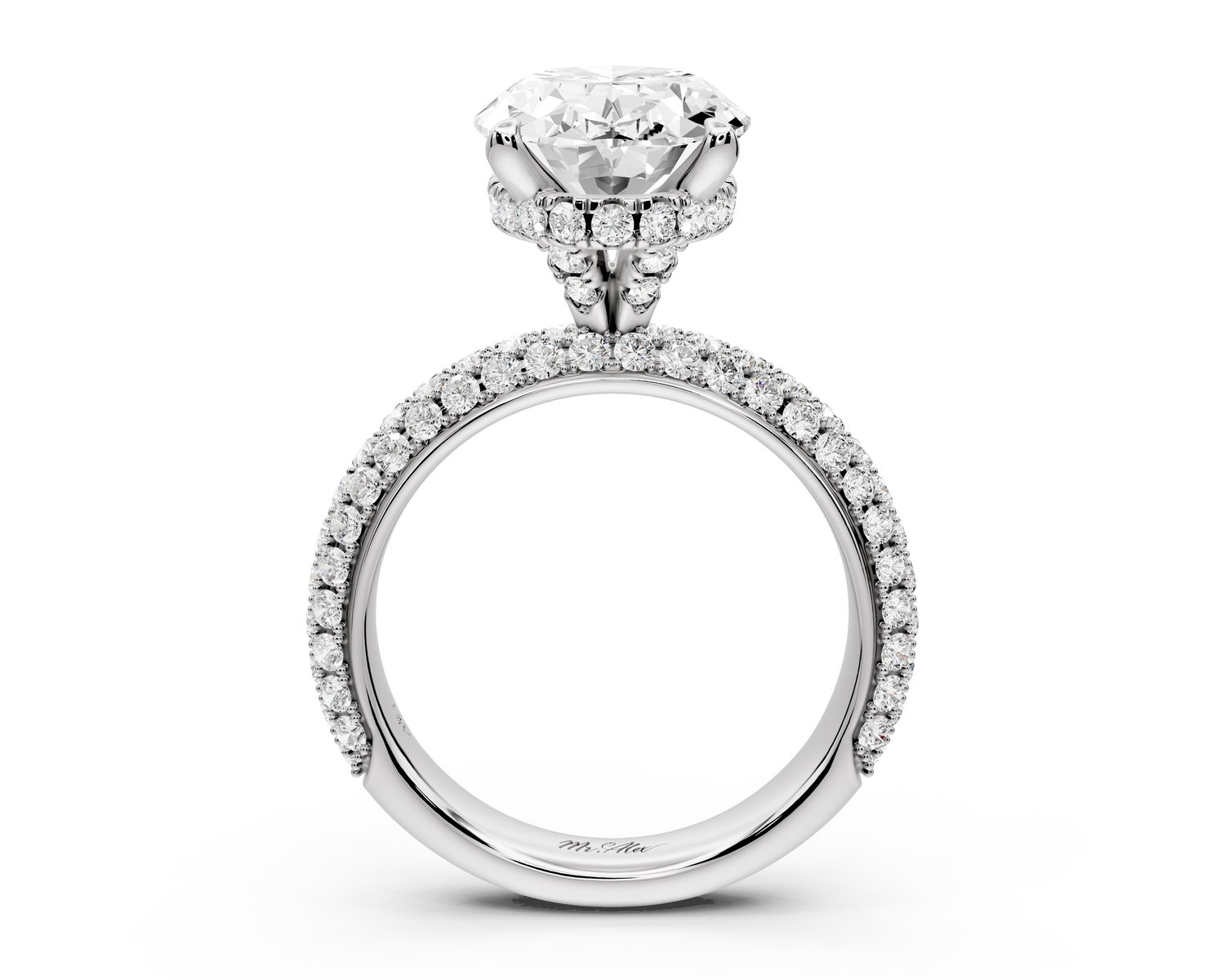 Evelina - 4ct 14k white gold oval wrap around Halo Rollover Pavé Diamond Crown Engagement Ring