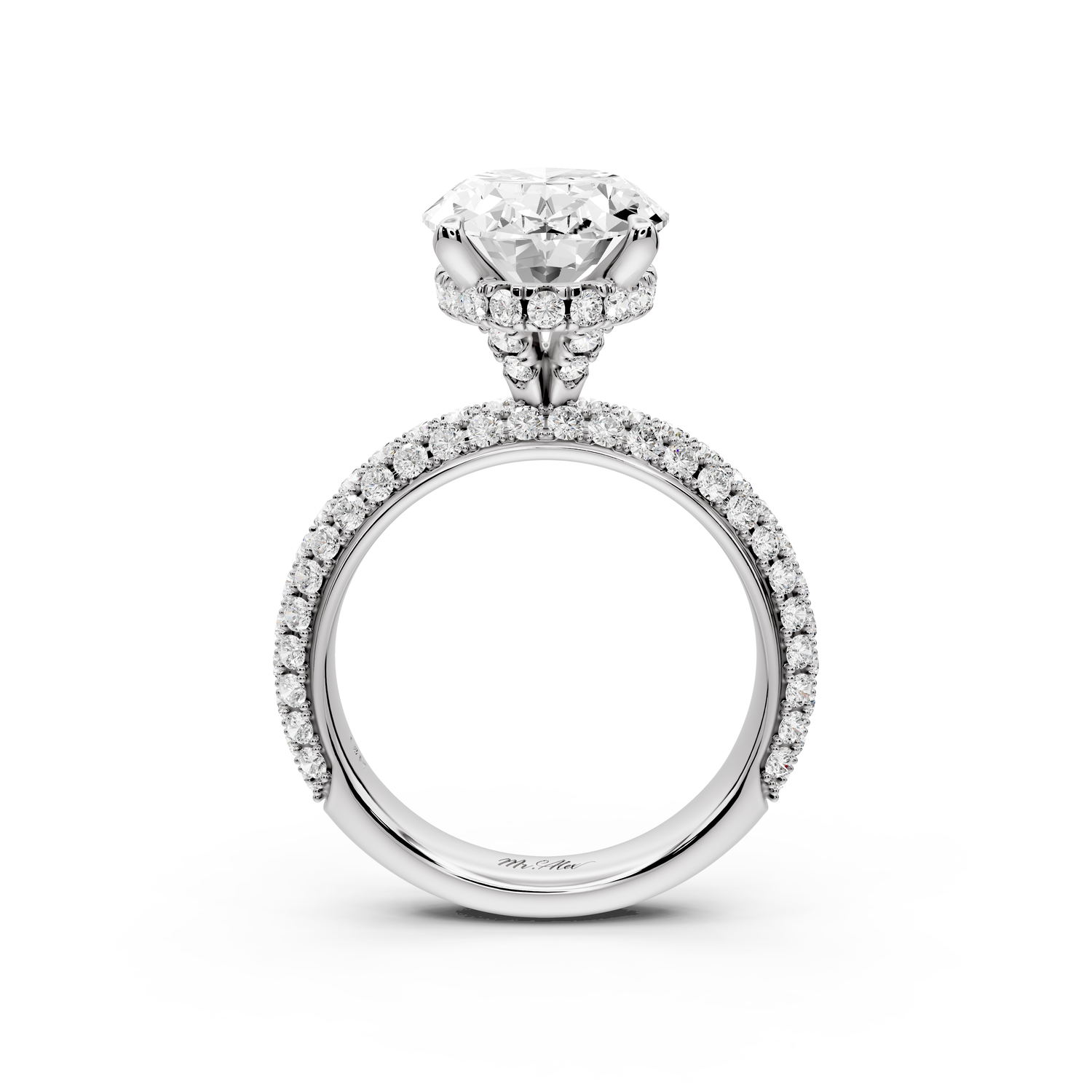 Evelina - 4ct 14k white gold oval wrap around Halo Rollover Pavé Diamond Crown Engagement Ring