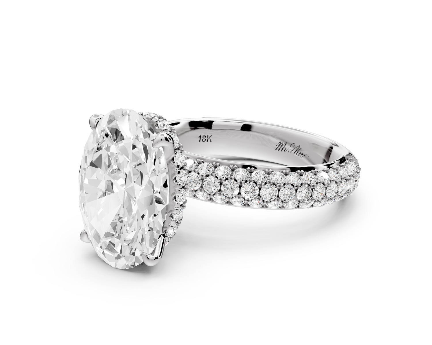 Evelina - 4ct 14k white gold oval wrap around Halo Rollover Pavé Diamond Crown Engagement Ring